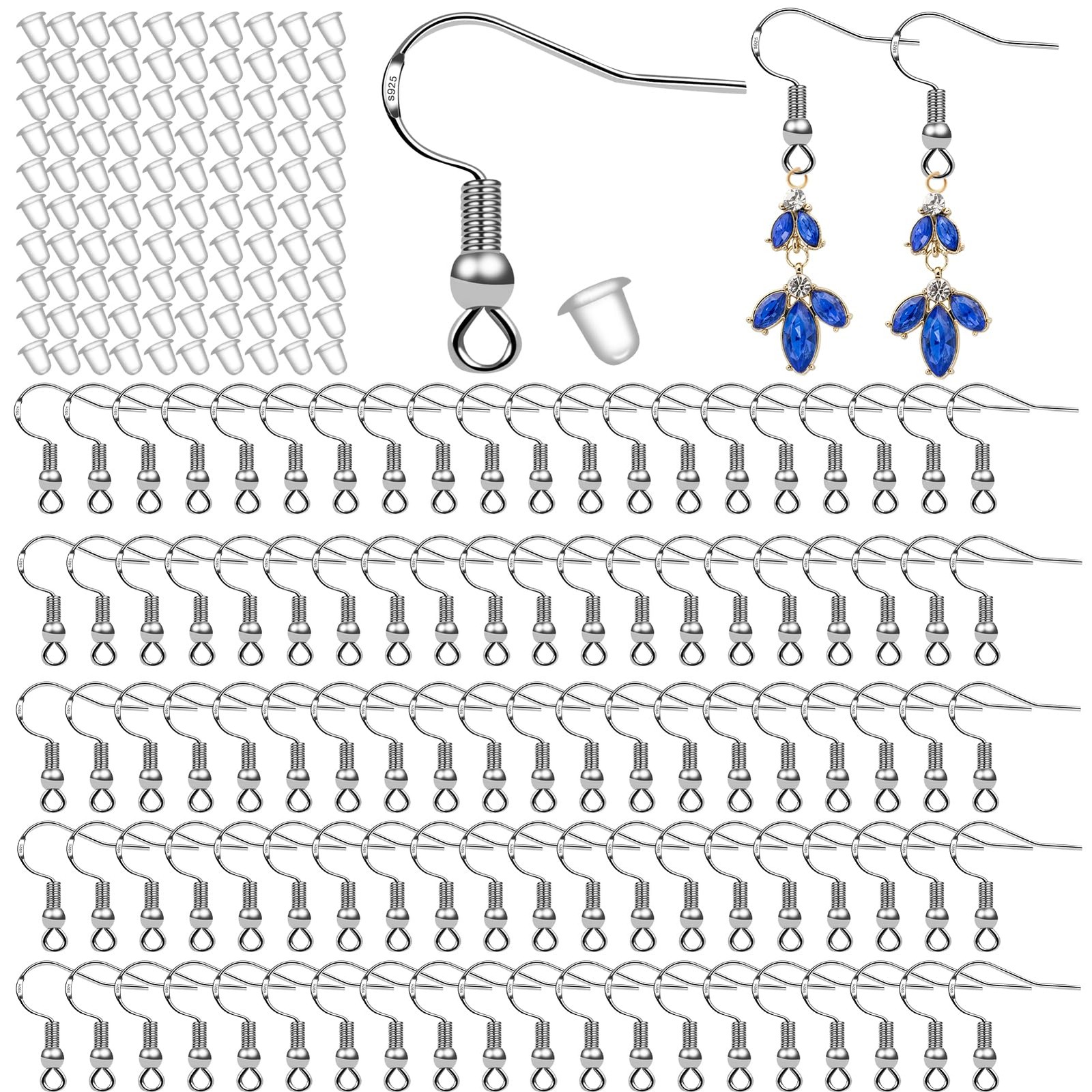 100 PCS/50 Pairs 925 Sterling Silver Earring Hooks Fish Hook Ear Wires French