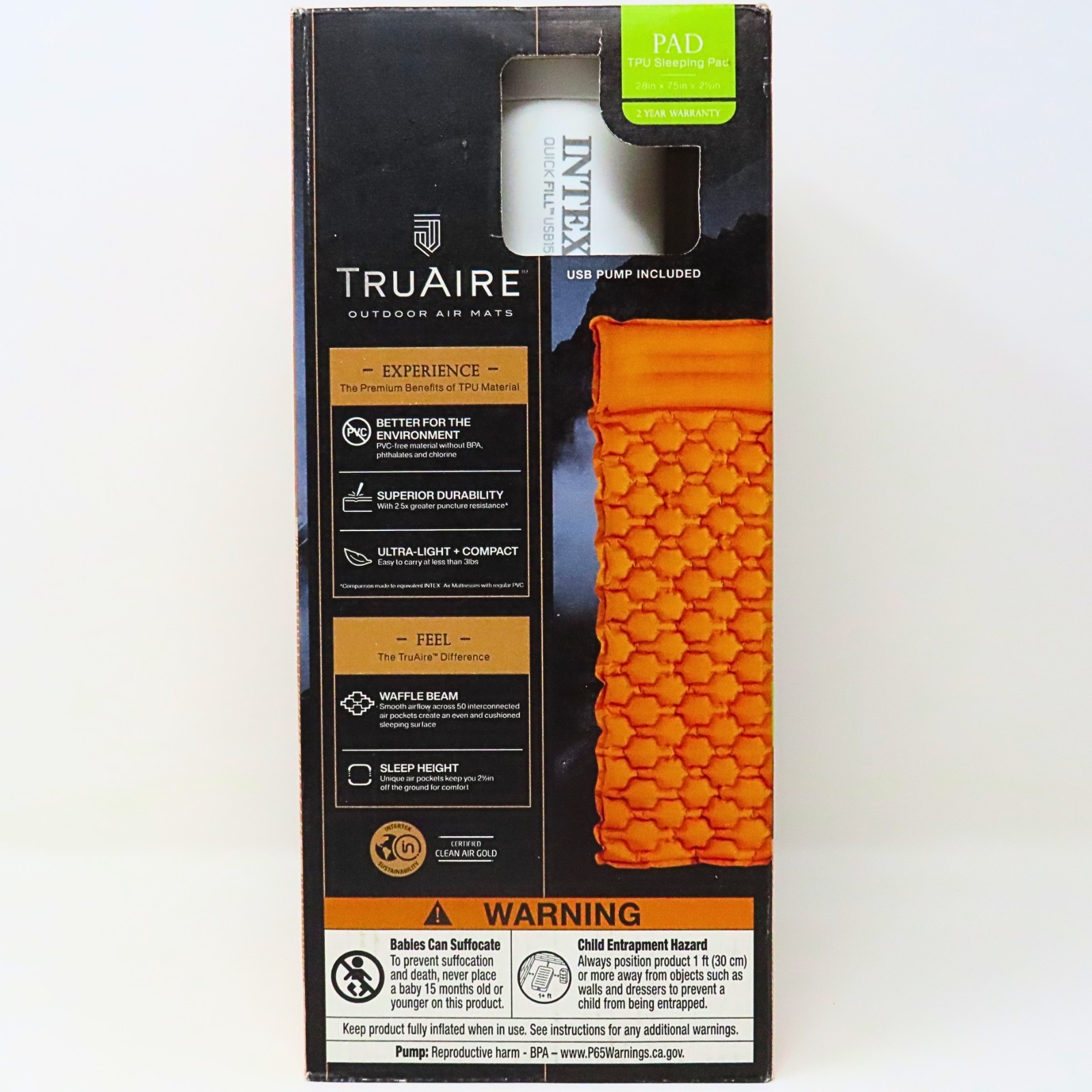 SEALED Intex TruAire TPU Sleeping Pad Camping Air Mat w/ USB Pump