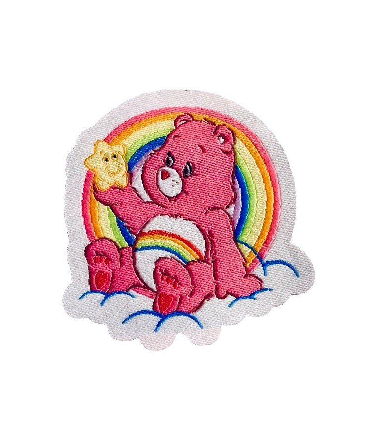 Care Bears Iron On Patch 2” Cheer Bear On Cloud Star & Rainbow US SELLER