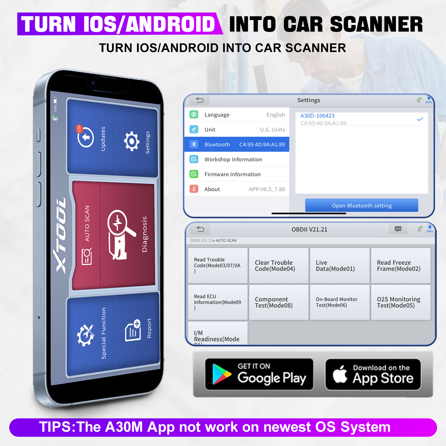 NEWEST XTOOL A30D Car BiDirectional Scanner Auto All System Diagnostic Scan Tool