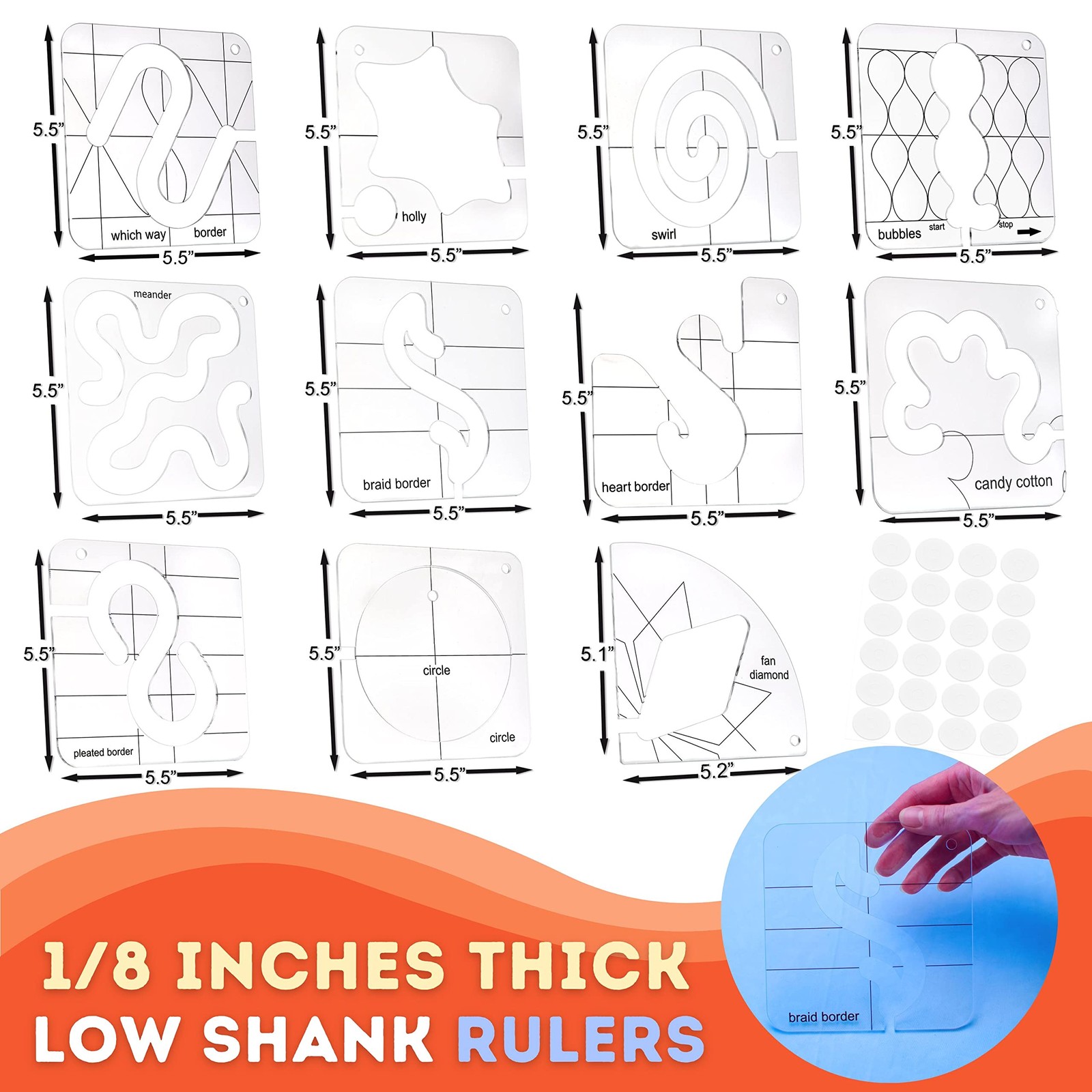 Free Motion Quilting Rulers Templates 11 PCS Low Shank Patchwork Sewing Set