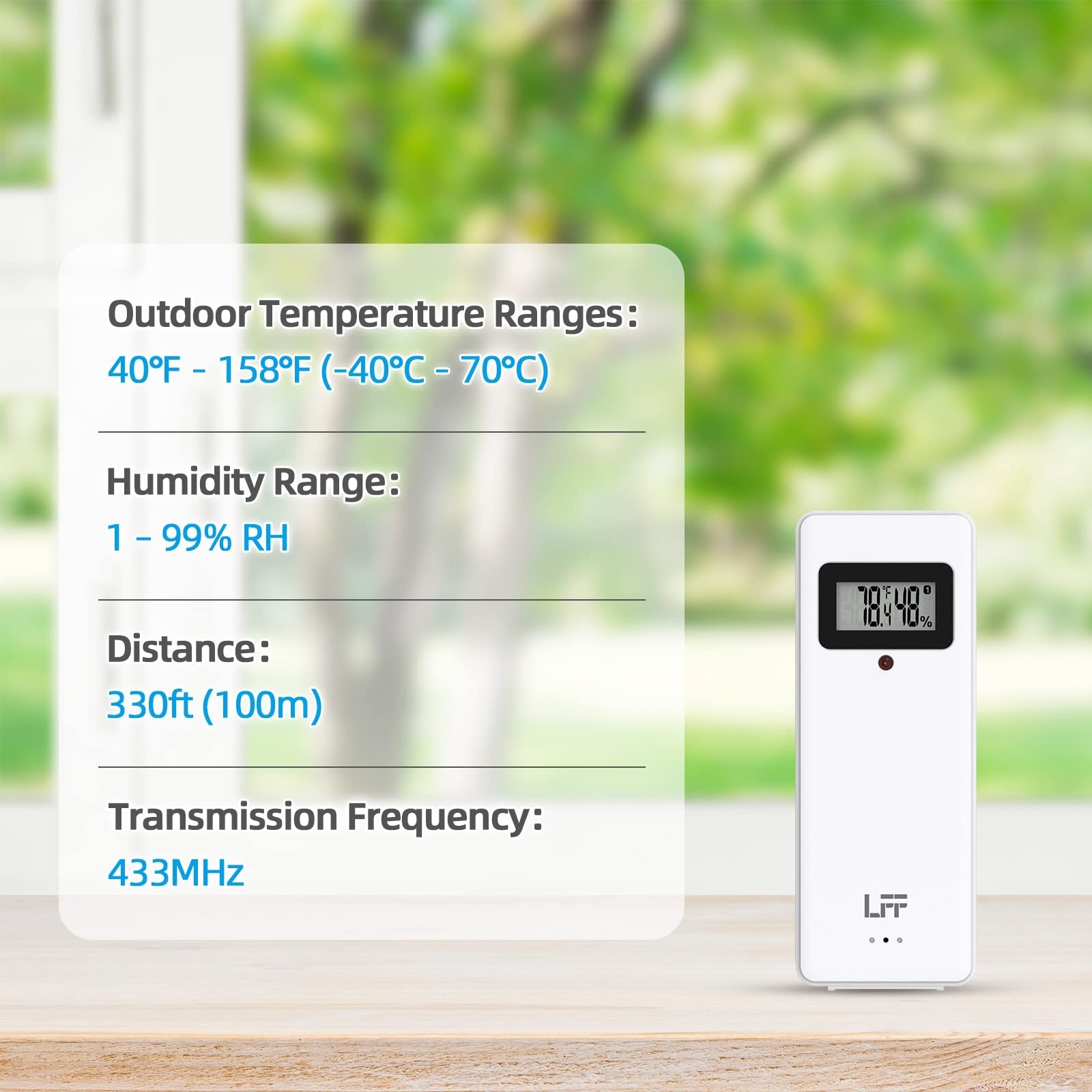 LFF Wireless Remote Sensor With Indoor Outdoor Temperature and Humidity, LCD ...