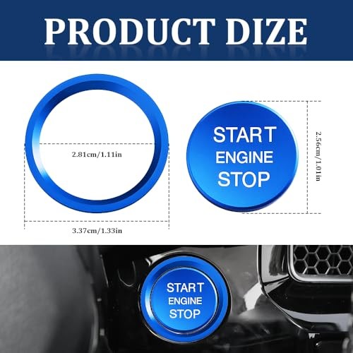 Car Push Start Button Cover, Start Stop Button Cover, Aluminum Auto Key Blue