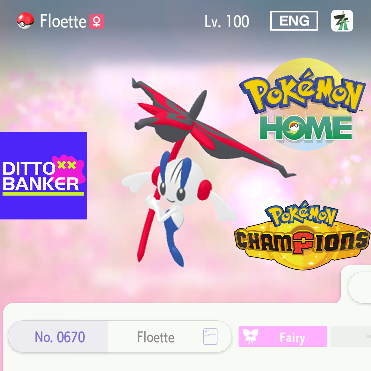 Pokemon Champions / Home ETERNAL FLOETTE from Legends ZA Lv.100 Modest 6IV AZ