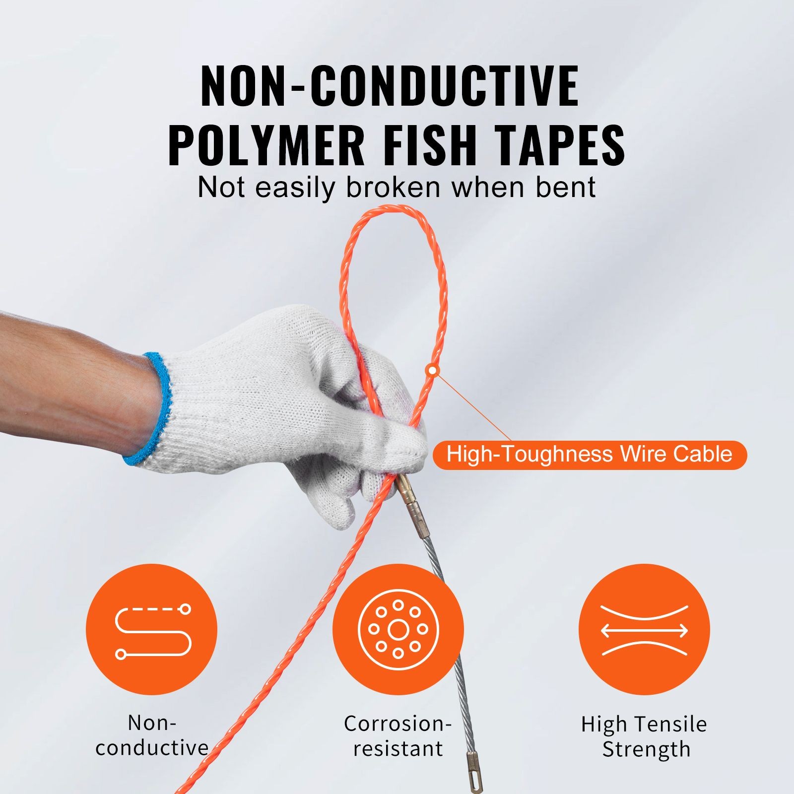 125ft PET Fish Tape Non-Conductive Electrical Wire Puller Cable Fishing Tool