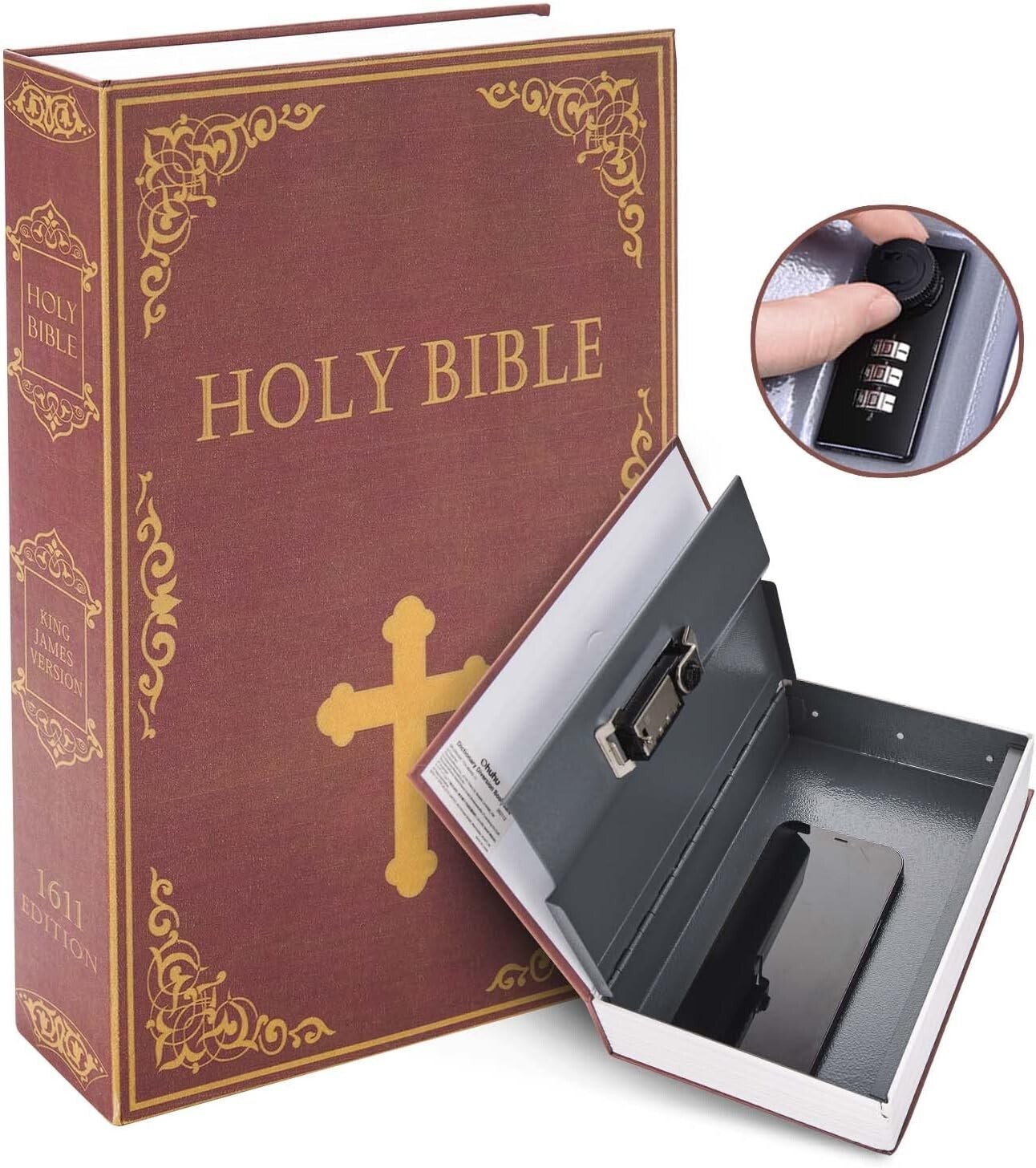 Book Safe Combination Lock Bible:  Secret Compartment Safe Multi-Use Portable St