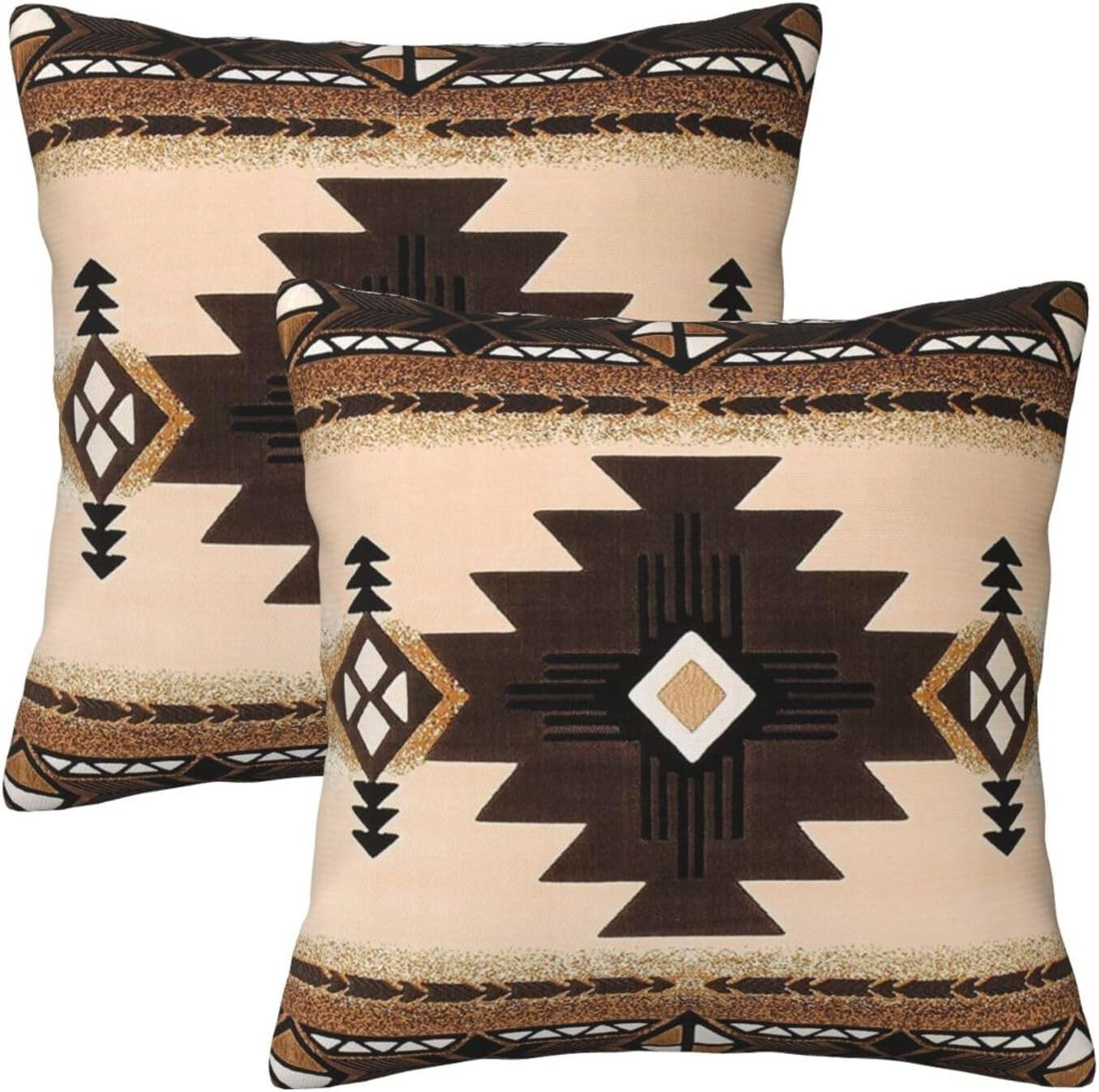 Western Southwest Aztec Pillow Covers 18X18 Set of 2, Native American Brown T...