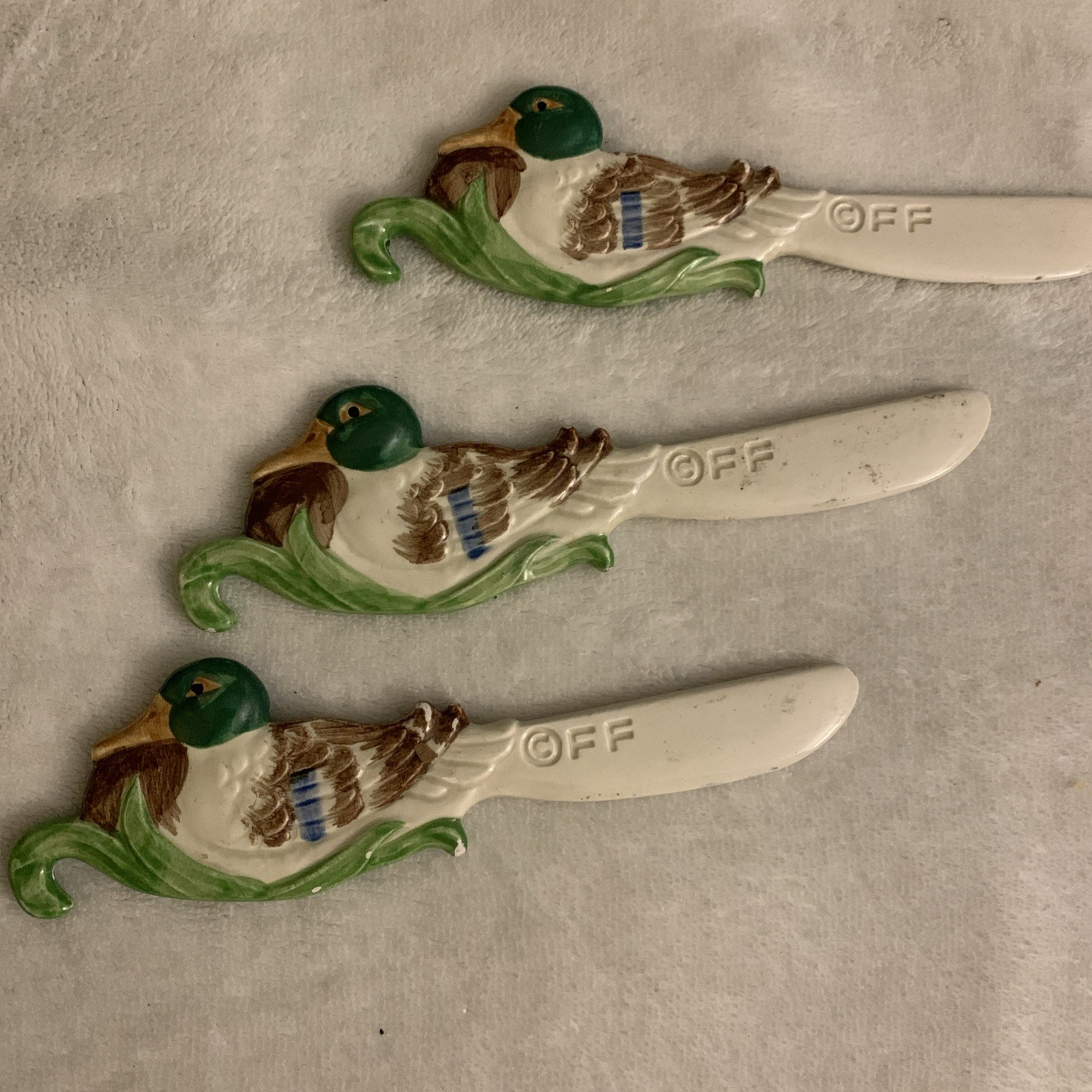RARE Vintage Set of 4 Fitz and Floyd Mallard Duck Canape Knives, Spreaders