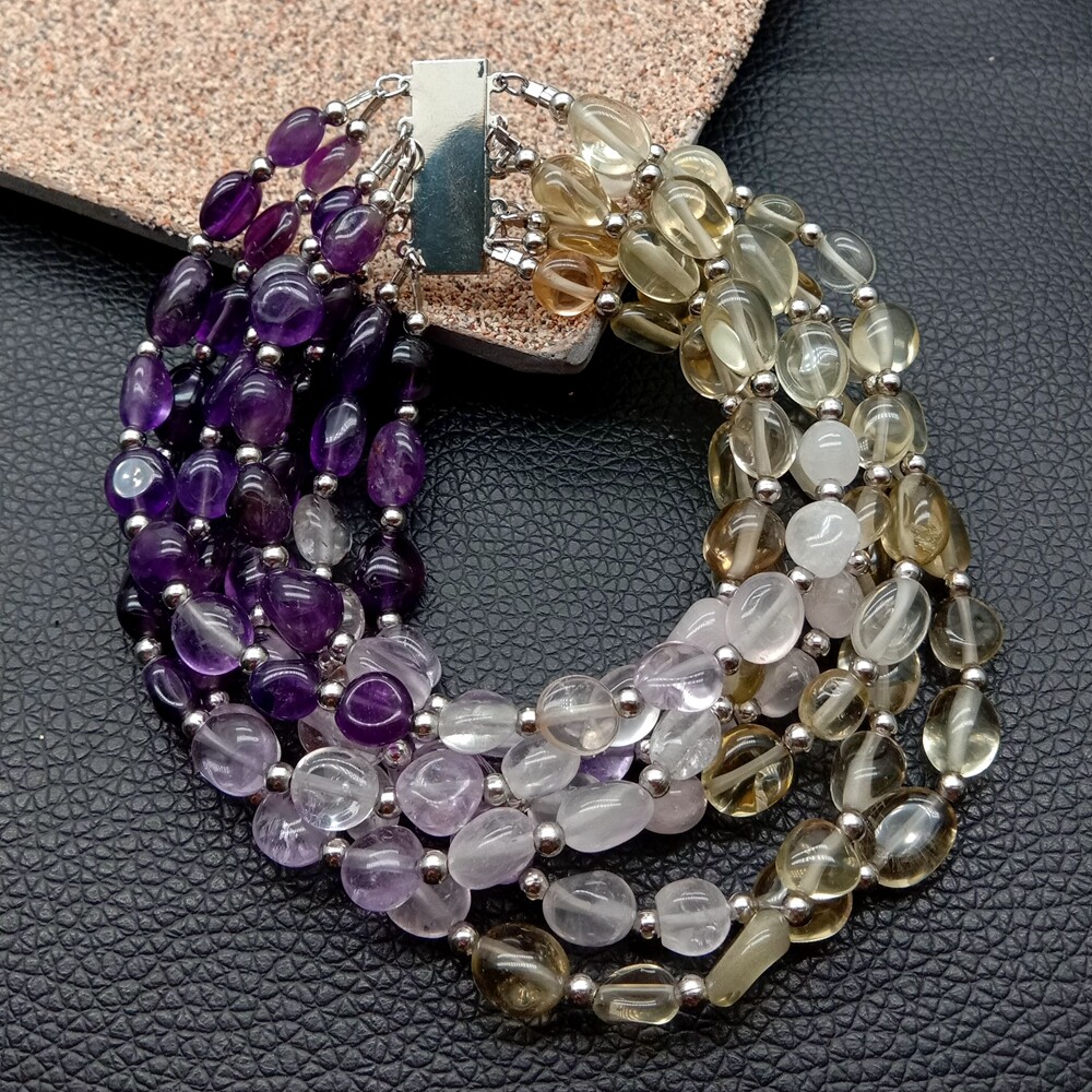 8'' 7 Strands Amethyst Rose Quartz Lemon quartz Bracelet