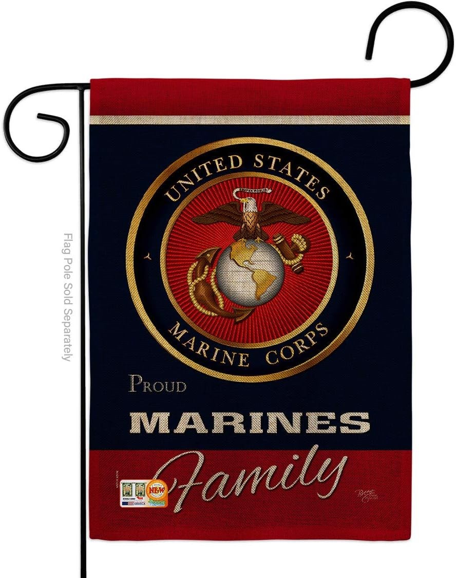 Marines Proudly Family Burlap - Armed Forces Marine Corps USMC Semper Fi United