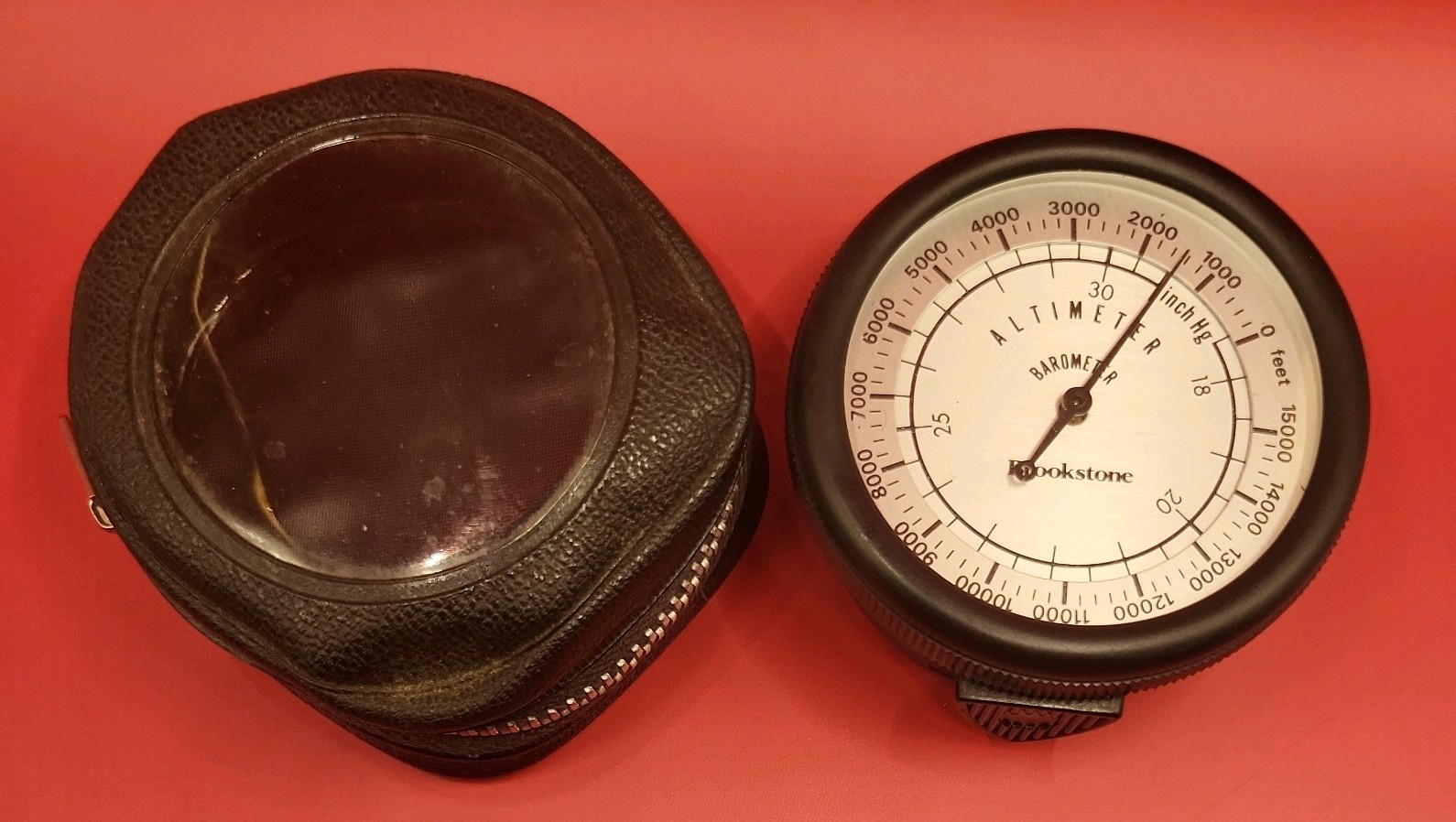 Vintage Brookstone Mechanical Altimeter Barometer Gauge w/Case Japan