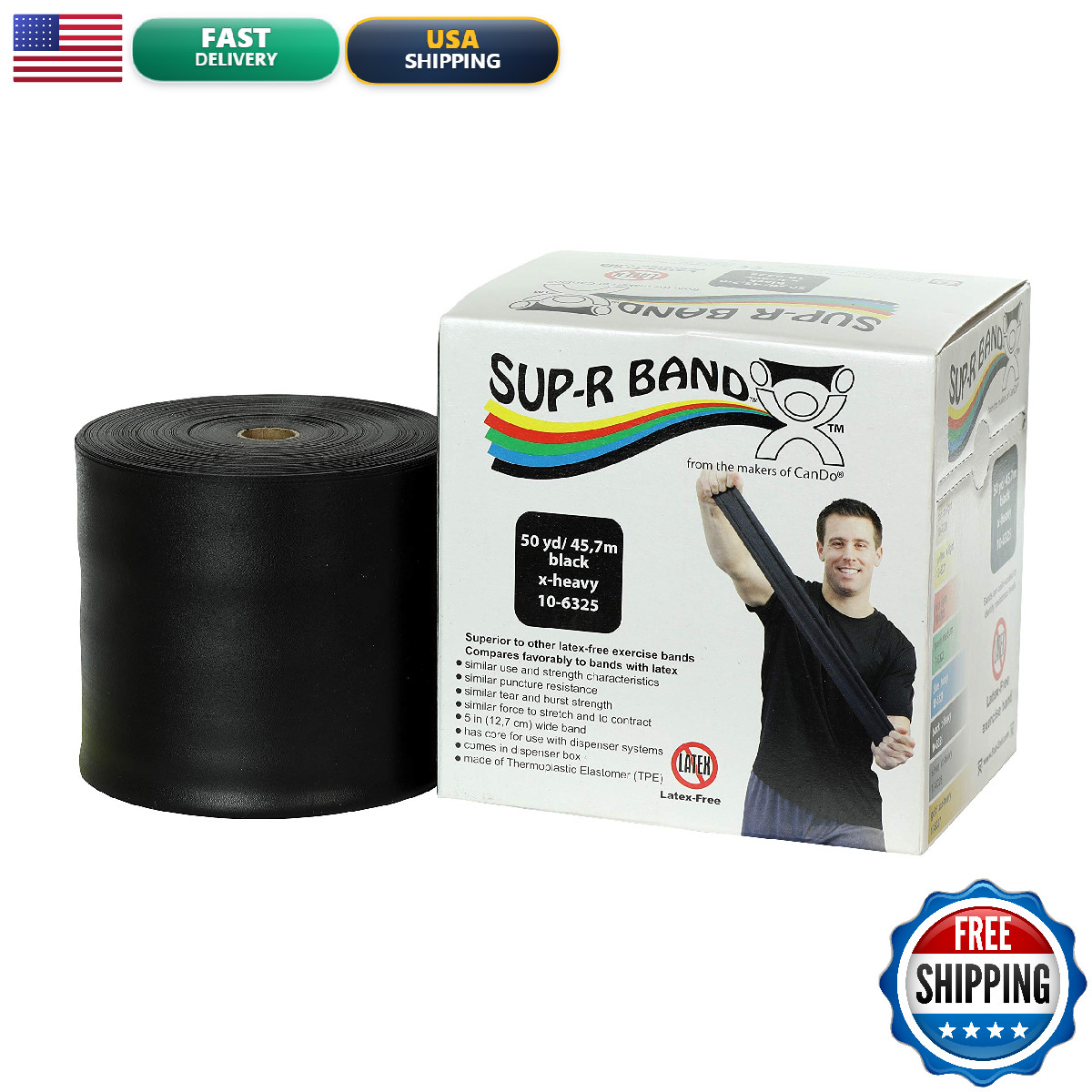 - Sup-R Latex Exercise Band 50 Yd Roll Black-X-Heavy