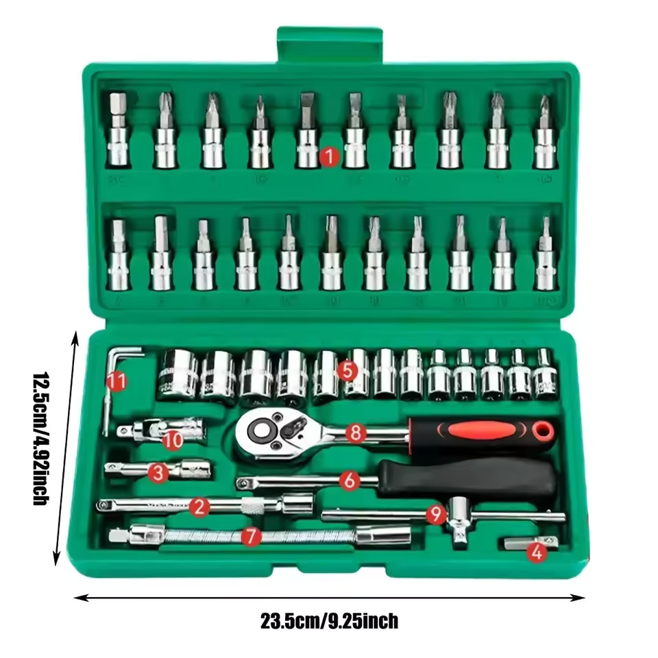 46PCS Socket Wrench Set – Ratchet & Torque Combo for Auto/Moto Repair
