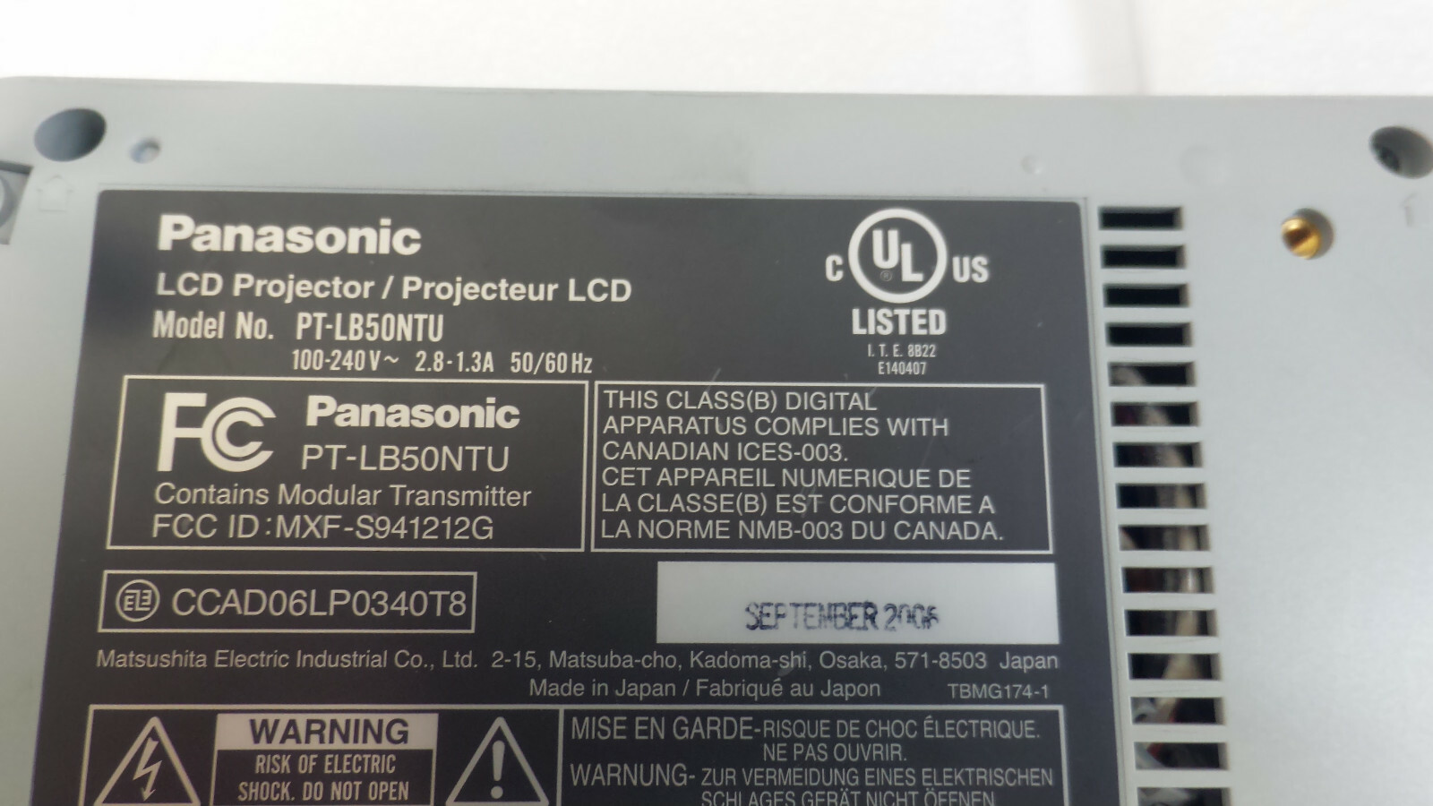 Panasonic PT-LB50NTU LCD Projector