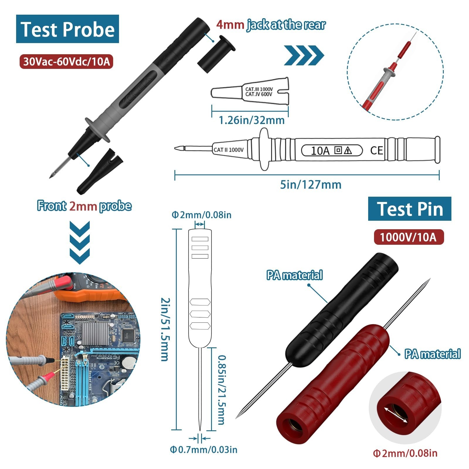 15 Pcs Multimeter Test Leads Kit with Alligator Clips,Test Hook,Test Probe,Tw...