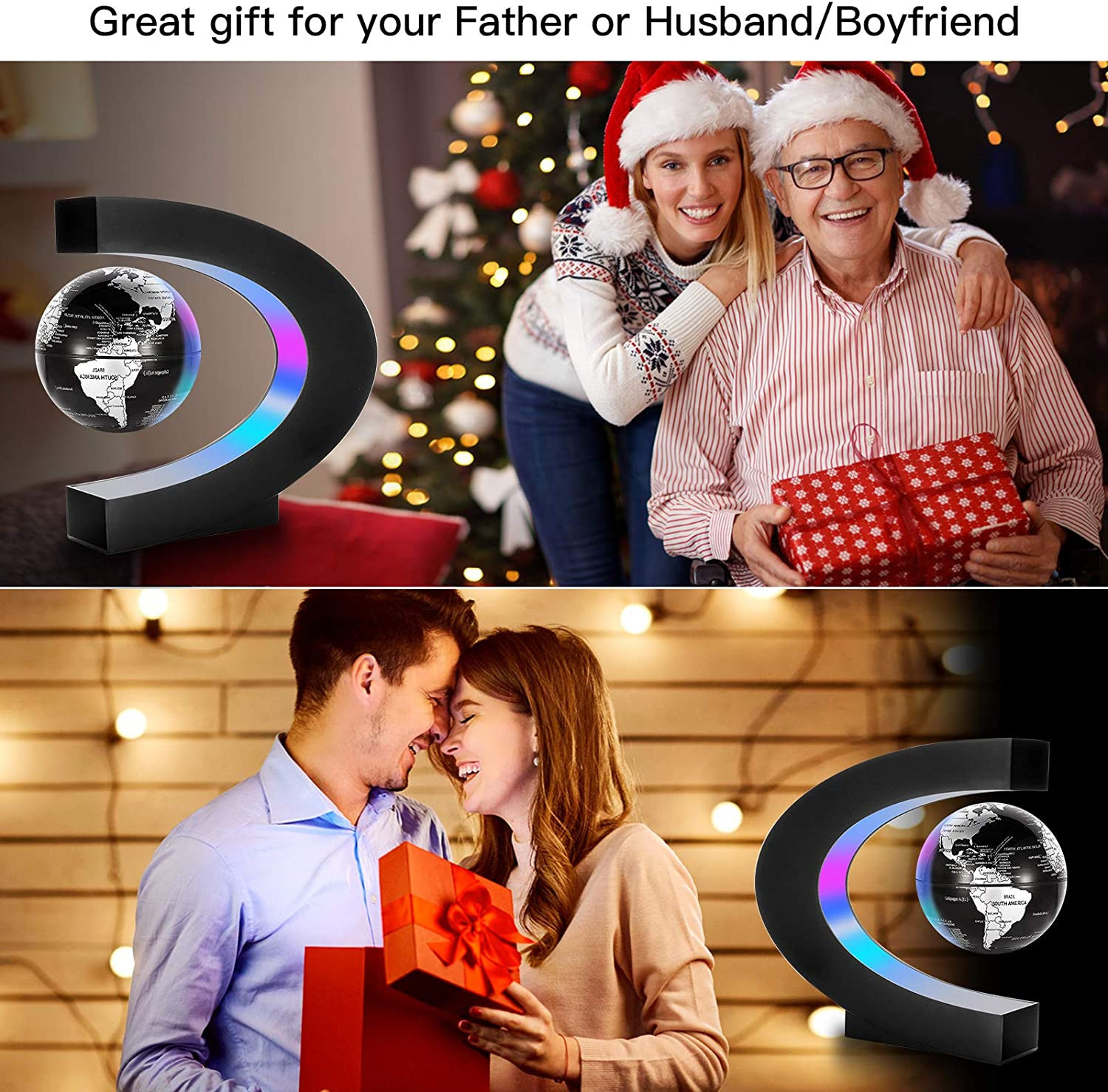 Magnetic Levitation Floating World Map Globe, C Shape Base with LED Lights, Grea