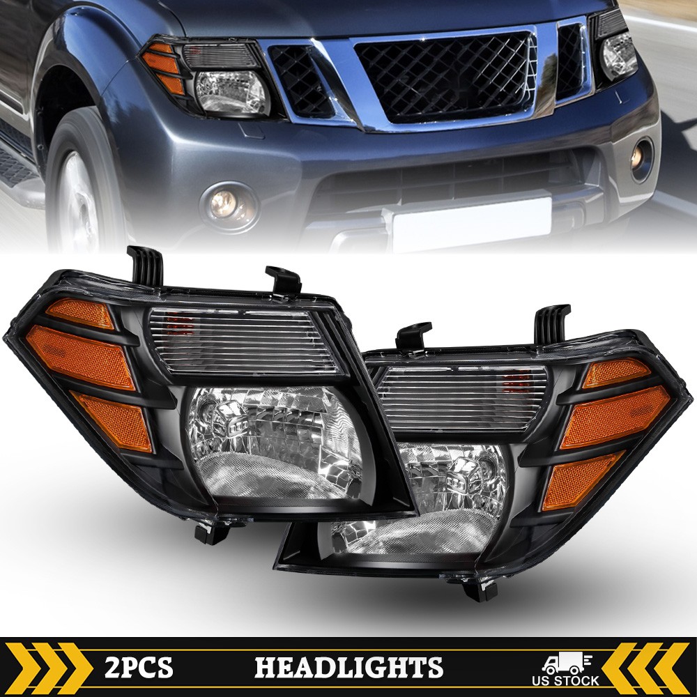 For 2008-2012 Nissan Pathfinder Headlights Head Lamps Assembly Pair LH RH Black