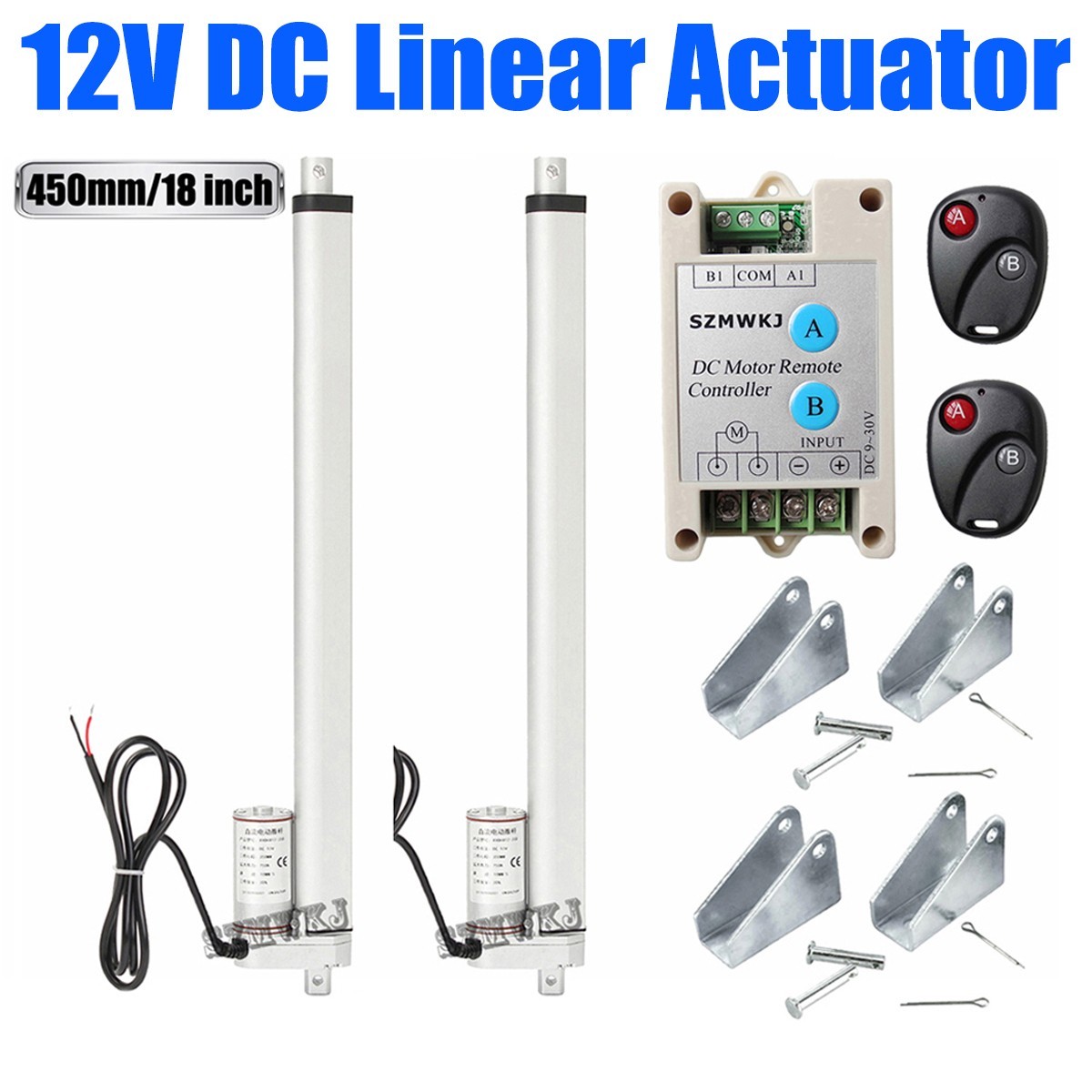 2PCS Heavy Duty 18" DC Linear Actuators 1500N W/ Wireless Controller W/ Brackets