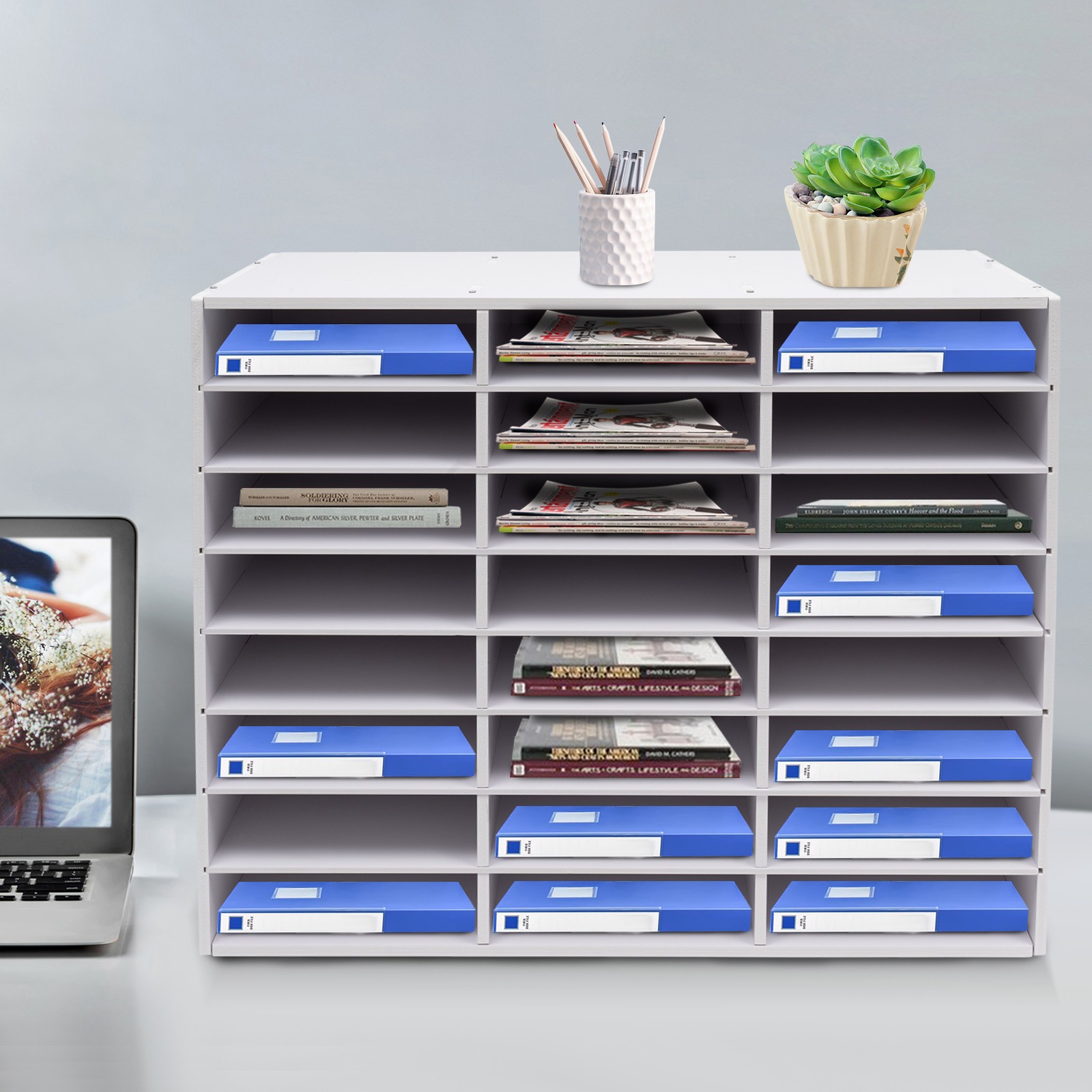 24 Compartments Literature Organizer File Sorter Paper Storage Holder Office