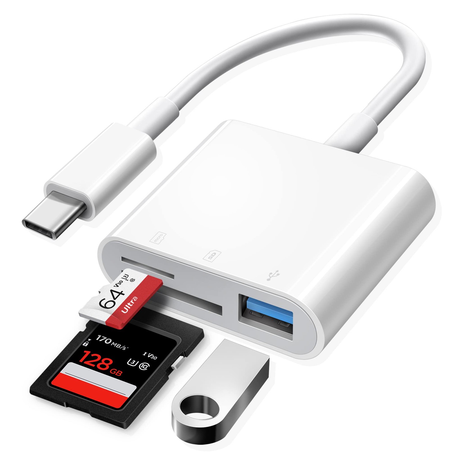 USB C SD Card Reader, Oyuiasle C to for iPhone 15 3 Slots, White