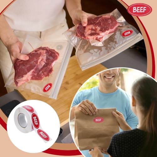 500Pcs Labels 1x1.8Inch Beef Oval Adhesive Stickers Grocery Store Beef Food