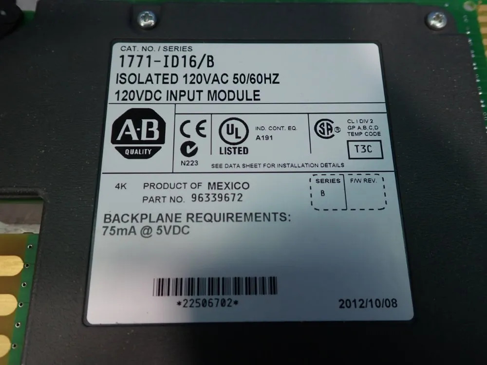 ALLEN BRADLEY 1771-ID16/B DC INPUT MODULE 04200601193