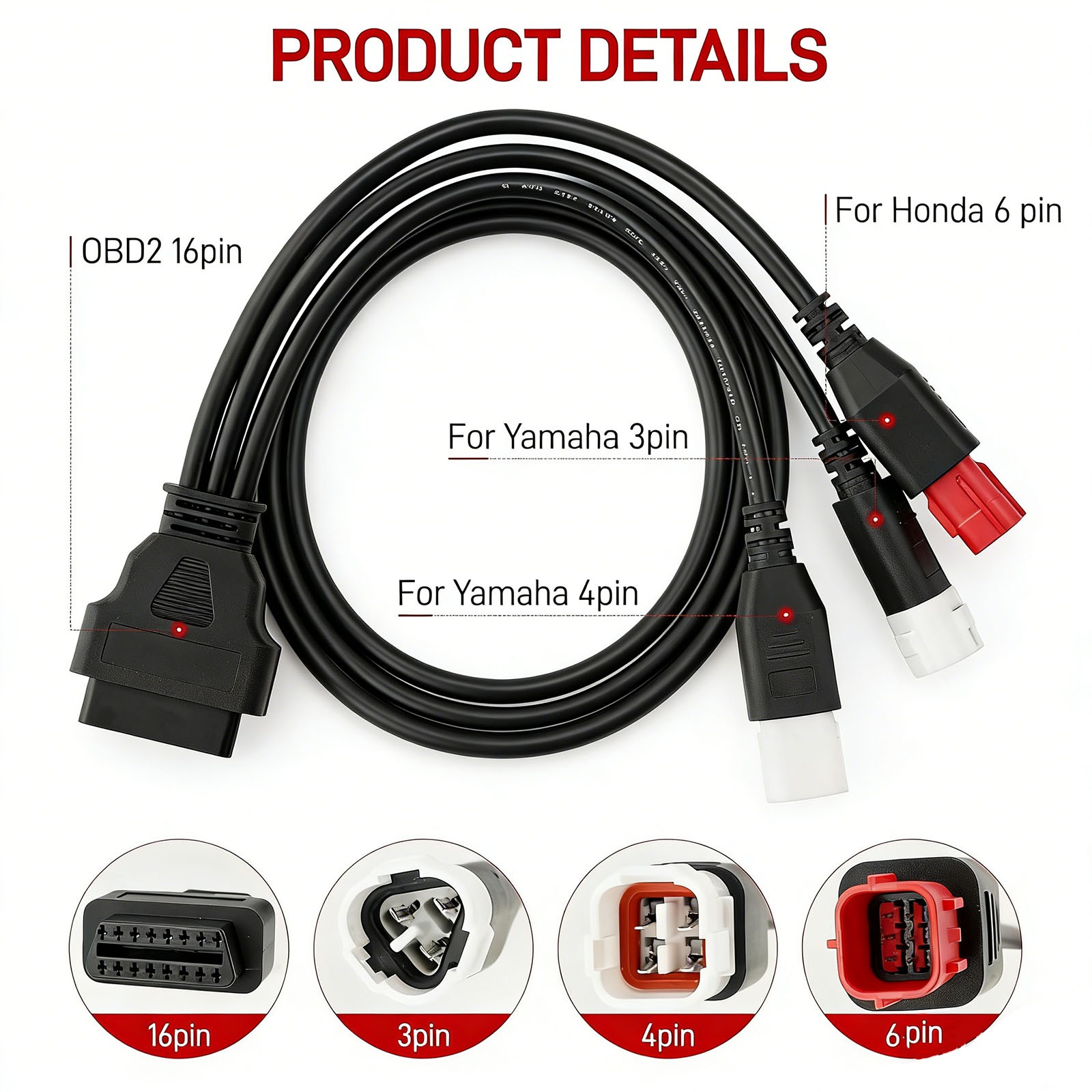 OBD2 Diagnostic Cable For Yamaha 3 4 6 Pin Motorcycle Fault Code Reader Adaptor