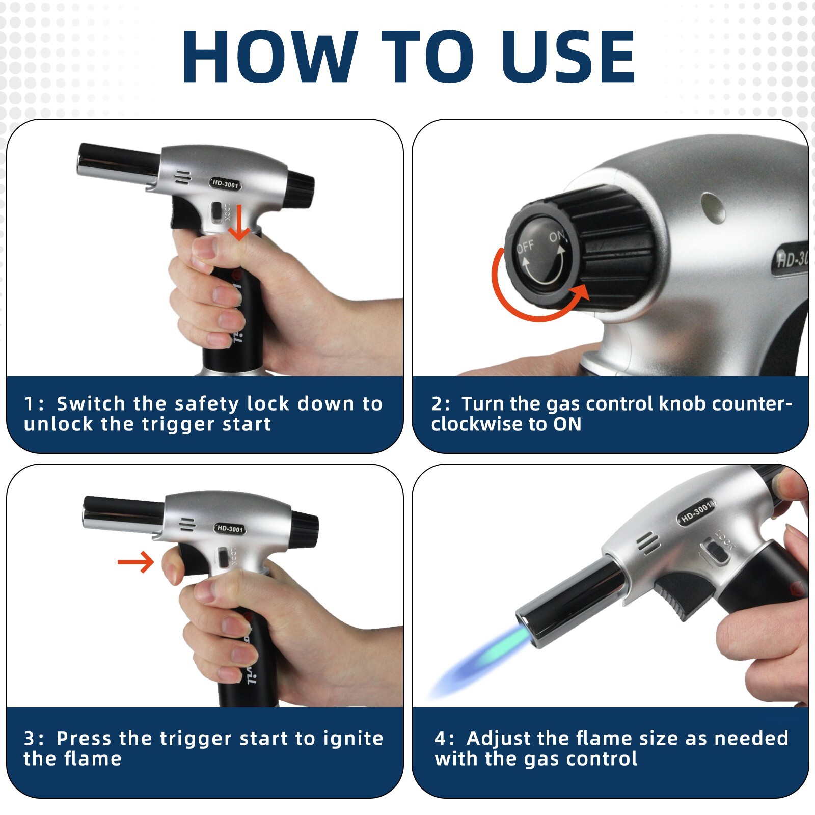 Hotdevil Butane Adjustable Flame Torch 6g Refillable Tank Cooking Lighter Blow