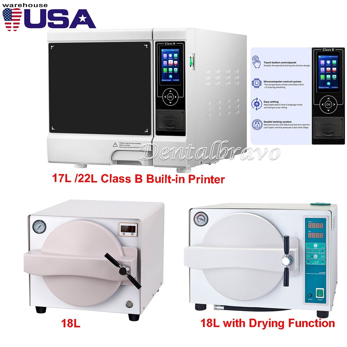 22L /18L Class B Dental Autoclave Steam Sterilizer Sterilizer Built-in Printer