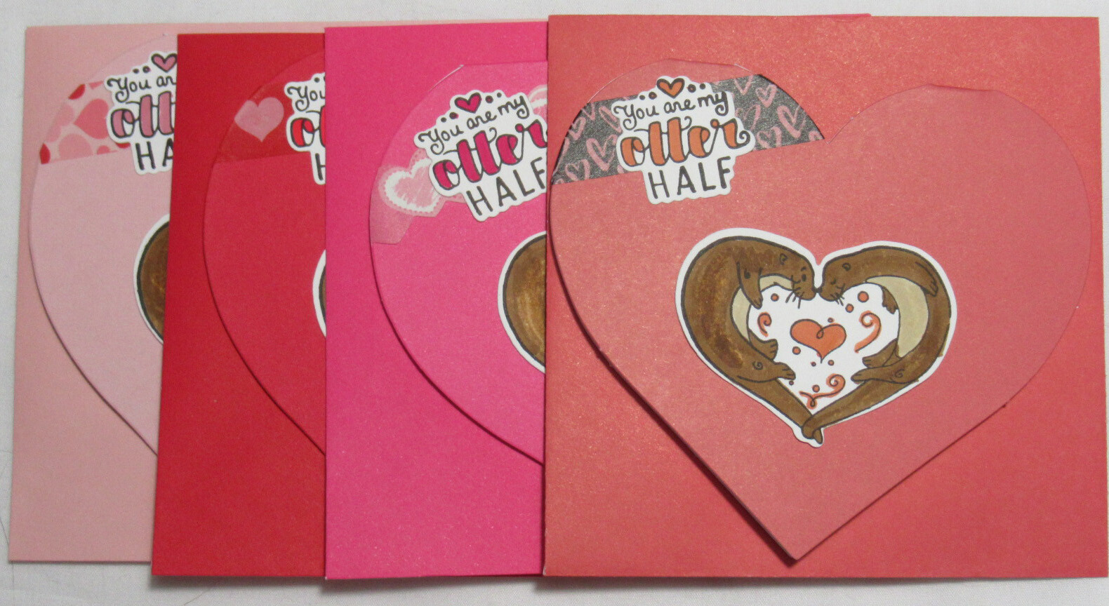 Valentine's Day Handmade Heart Card 3" x 3" Lot 4 w/envelope U are my Otter Half