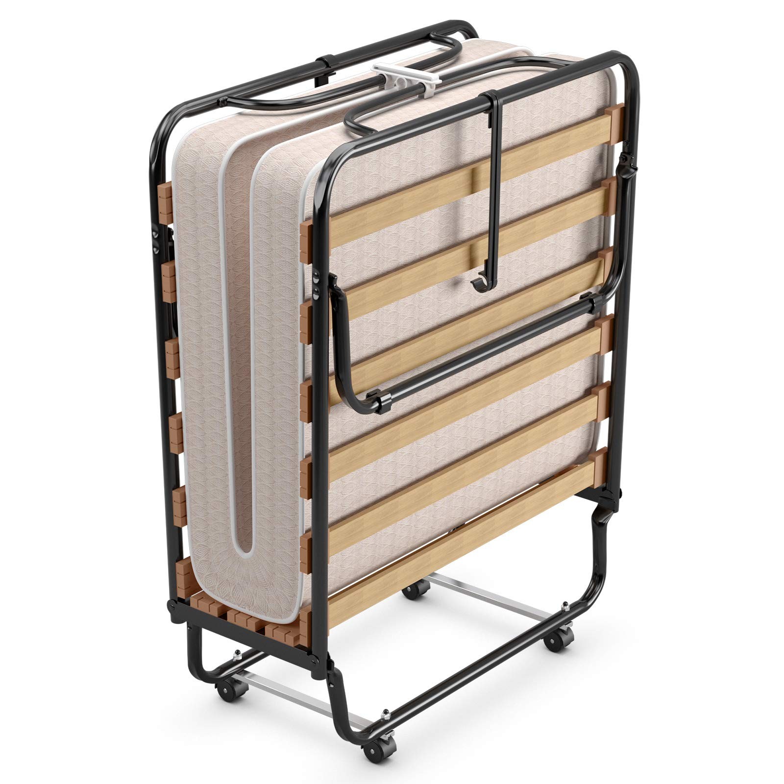 Folding Bed with Mattress, Rollaway Guest Bed w/ 4 Inch Memory Foam Mattress,...