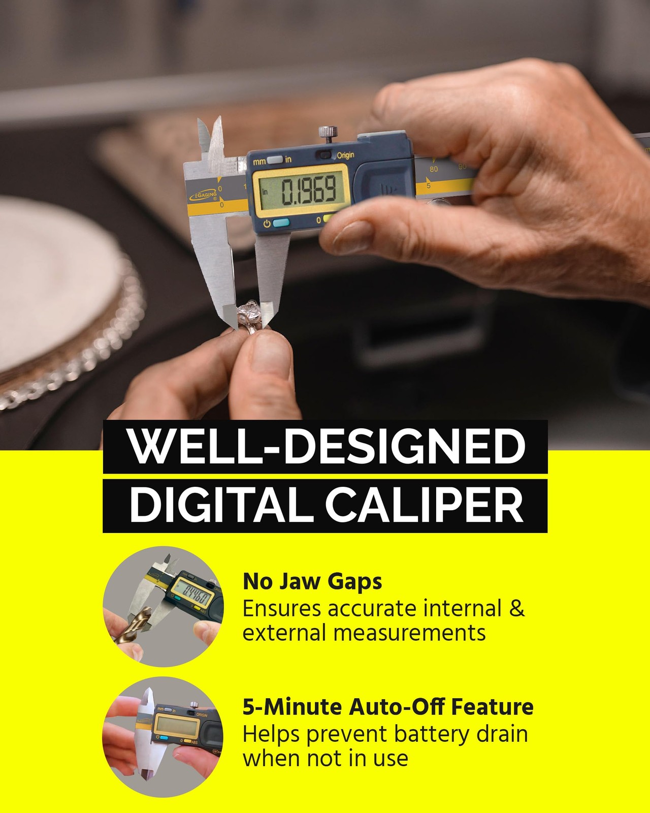 iGAGING Absolute Origin 0-6" Digital Caliper, IP54 Stainless Steel,