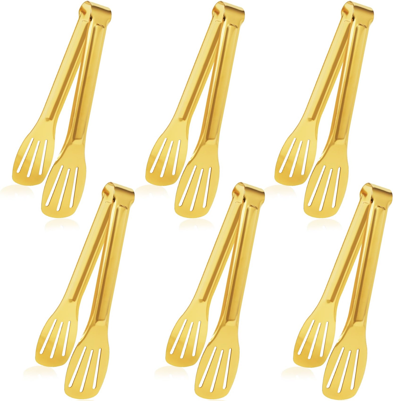 6 PCS Gold 7 Inch Stainless Steel Serving Buffet Tongs Kitchen Catering Tool