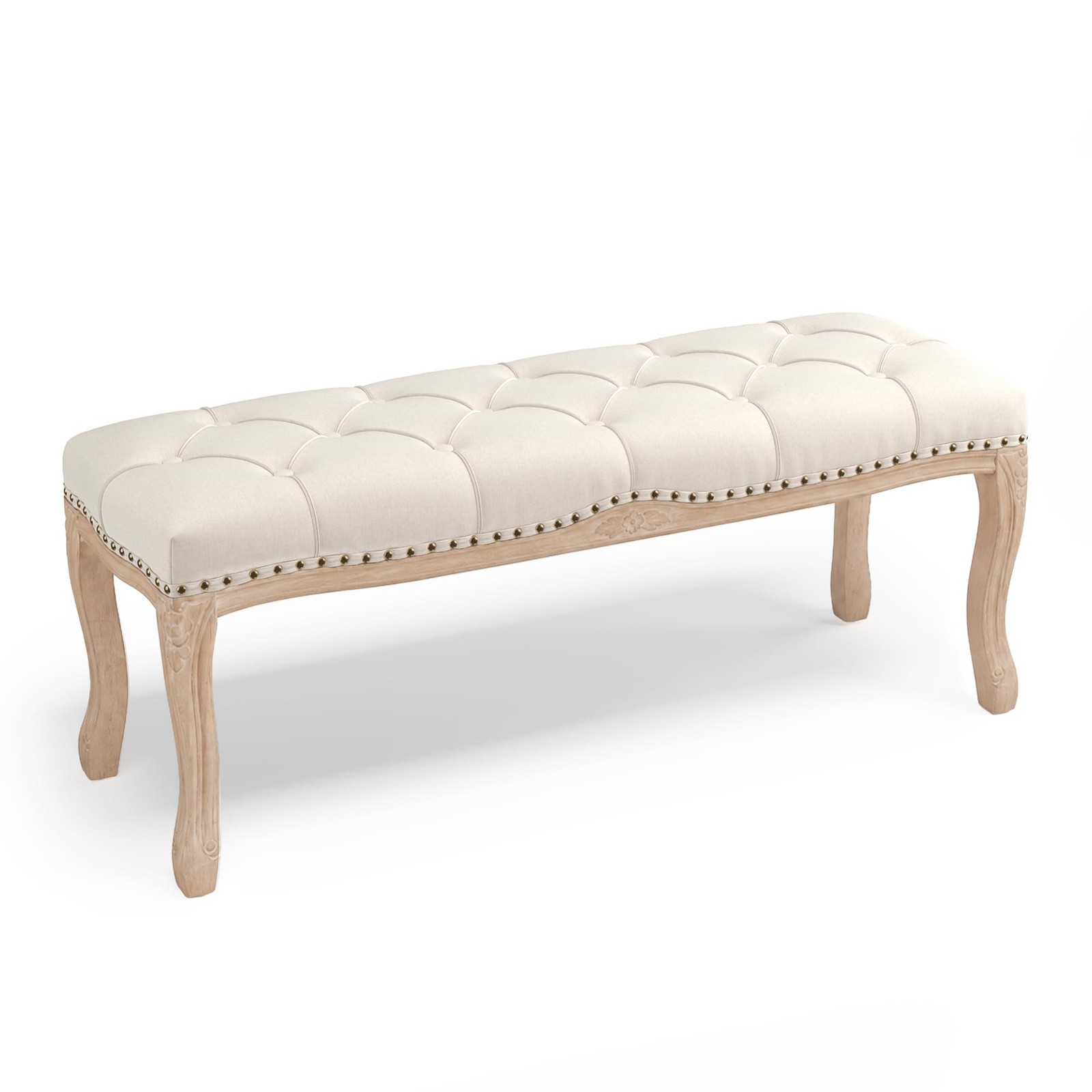 Cozyman Bedroom Bench, French Vintage Tufted Entryway 45.2 IN, Beige