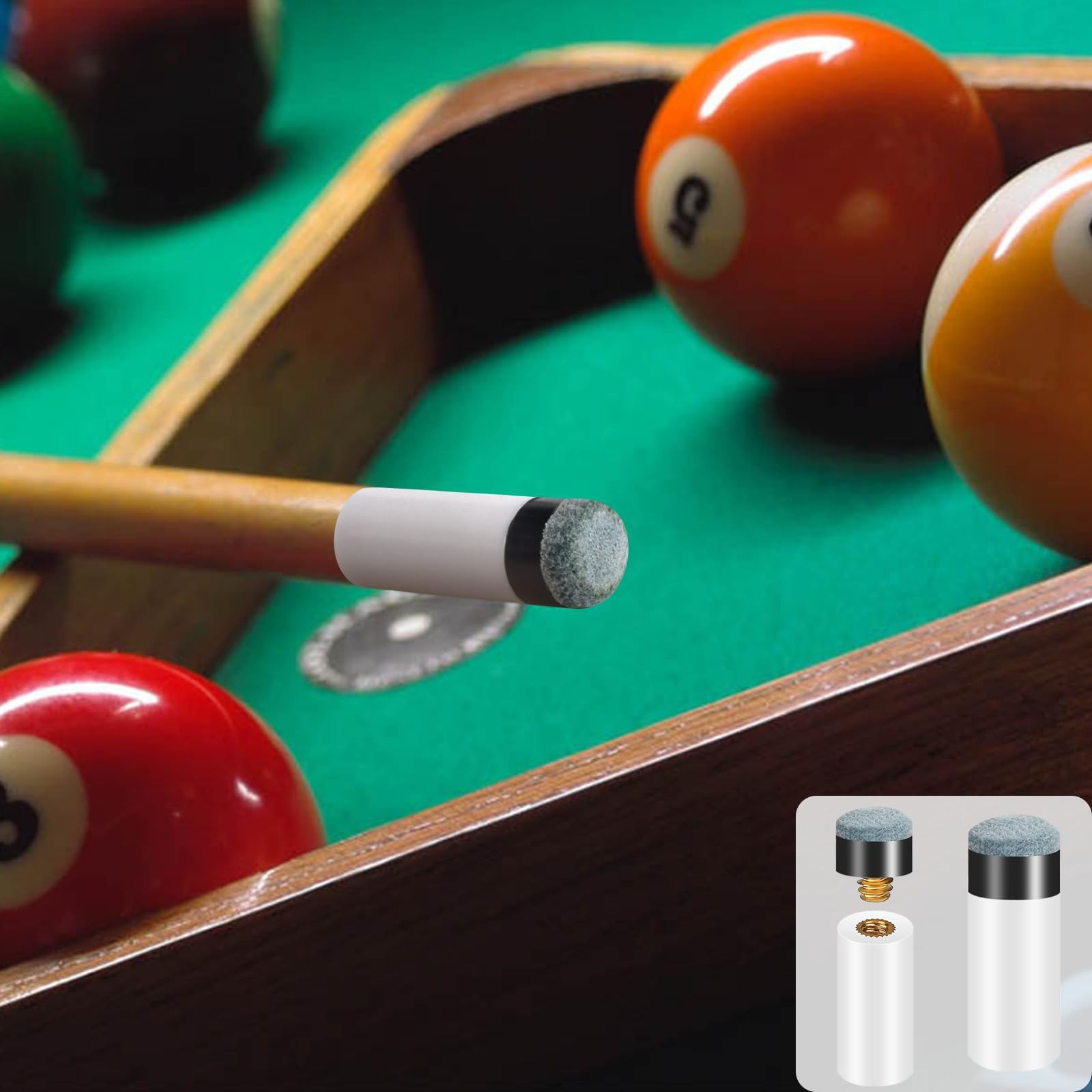 AccEncyc 12 Set Billiard Cues Tips Replacement Pool Cue with White