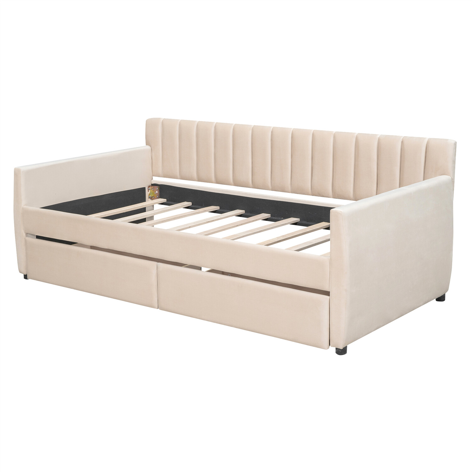Twin Size Daybed Upholstered Bed Frame Sofa Bed with 2 Drawer Beige/Gray