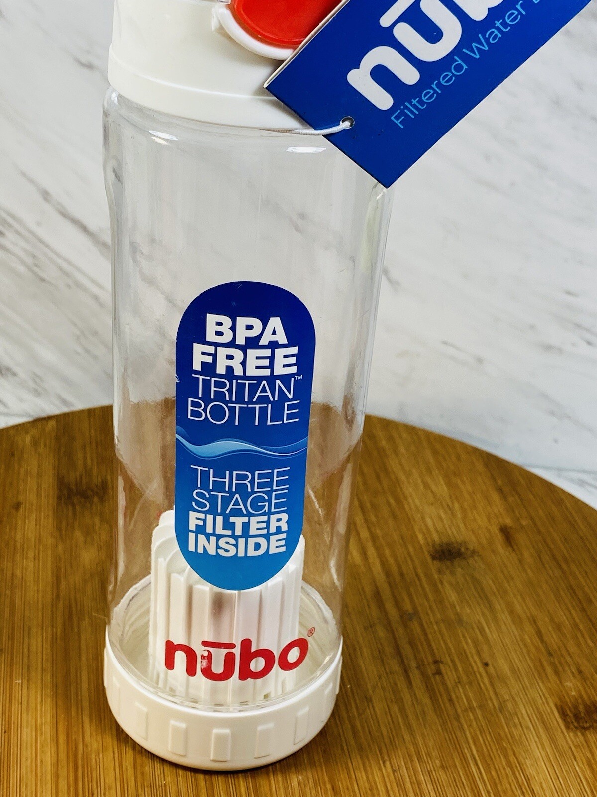 Nubo Filtered Water BPA Free Tritan Bottle Clear Red NB2243 NEW 700ml 23.6oz