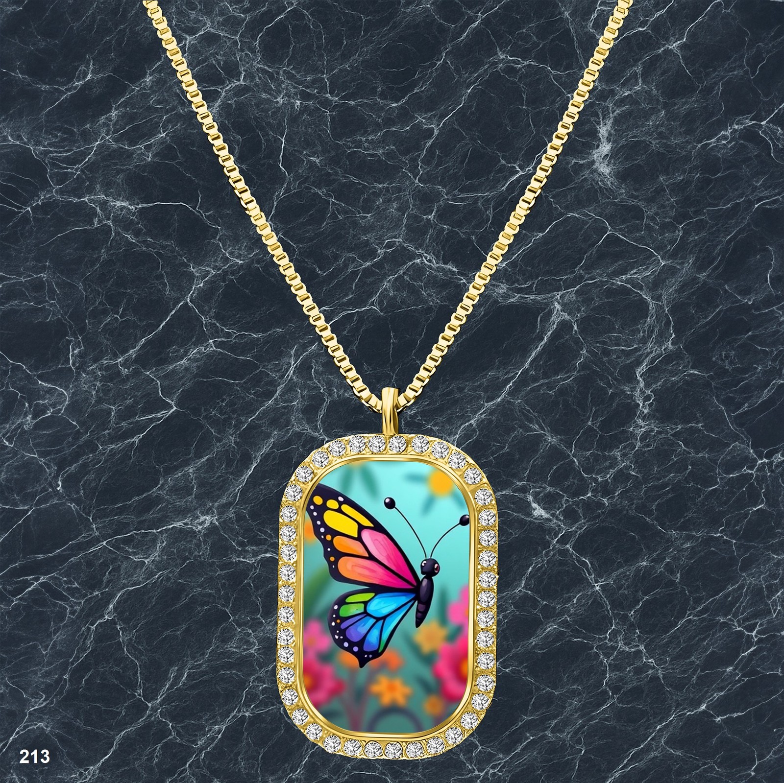 Gorgeous Colorful Butterfly Pendant Necklace Photo Design Exquisite Gold Tone Ra
