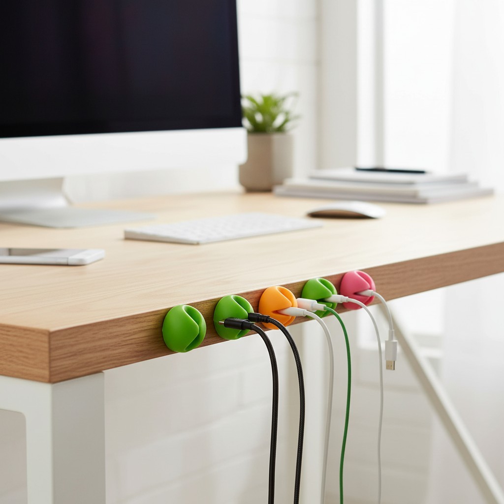 Creative Colorful Cable Holder Clips - Keep Cords Neat on Desk or Wall, 6pcs