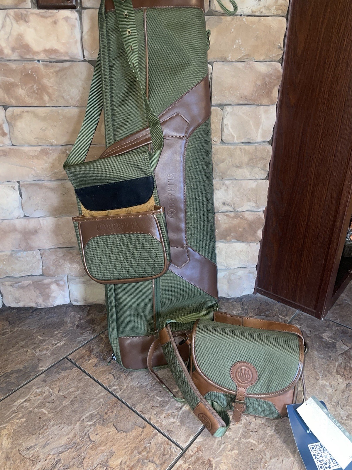 Beretta Green/Brown Soft Shotgun Case Leather/Fabric w/ Shoulder Bag & Pouch