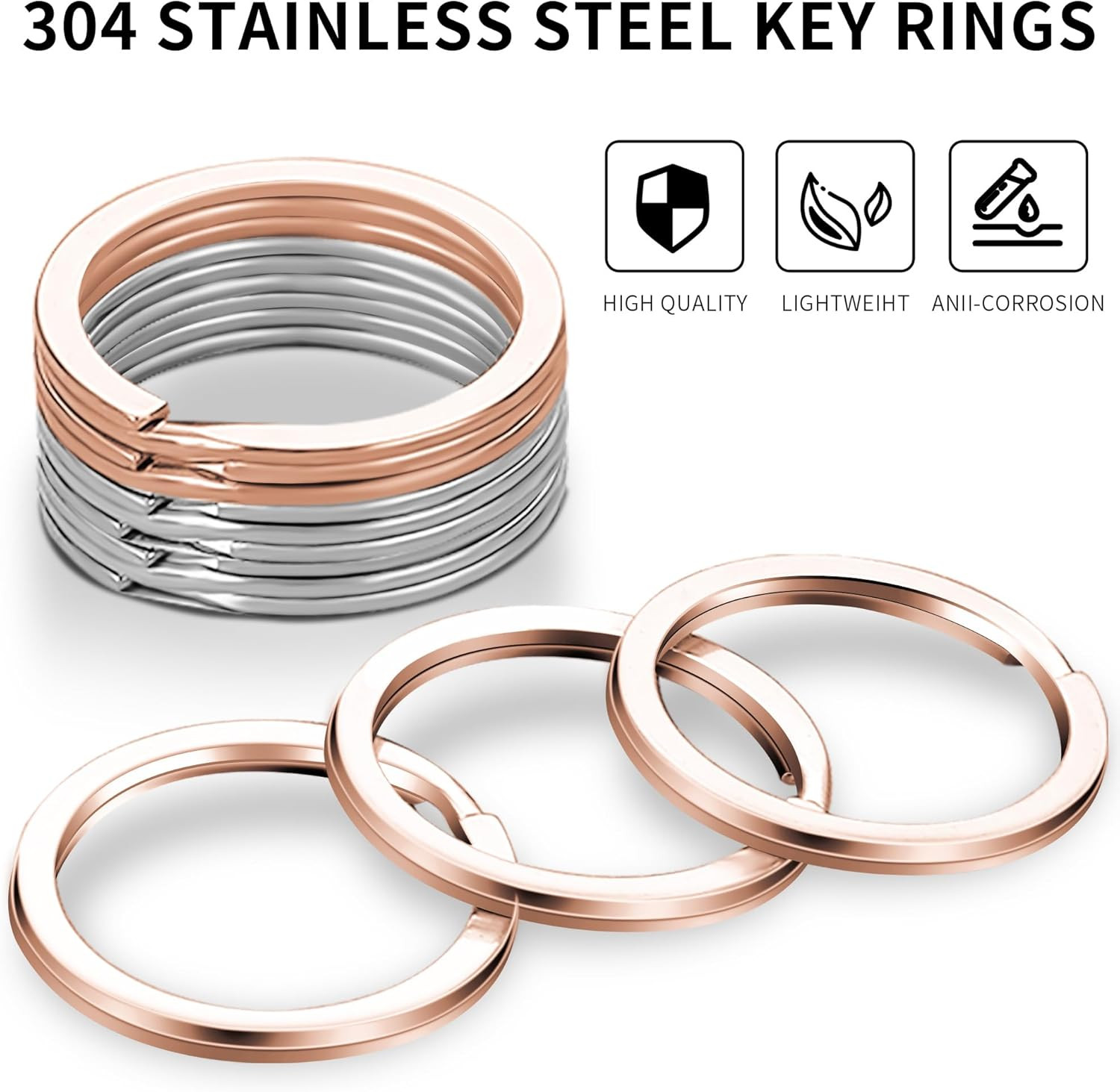 Key Rings, 12 Pcs Stainless Steel Key Ring for Keychains, 1Inch Flat Split Keych