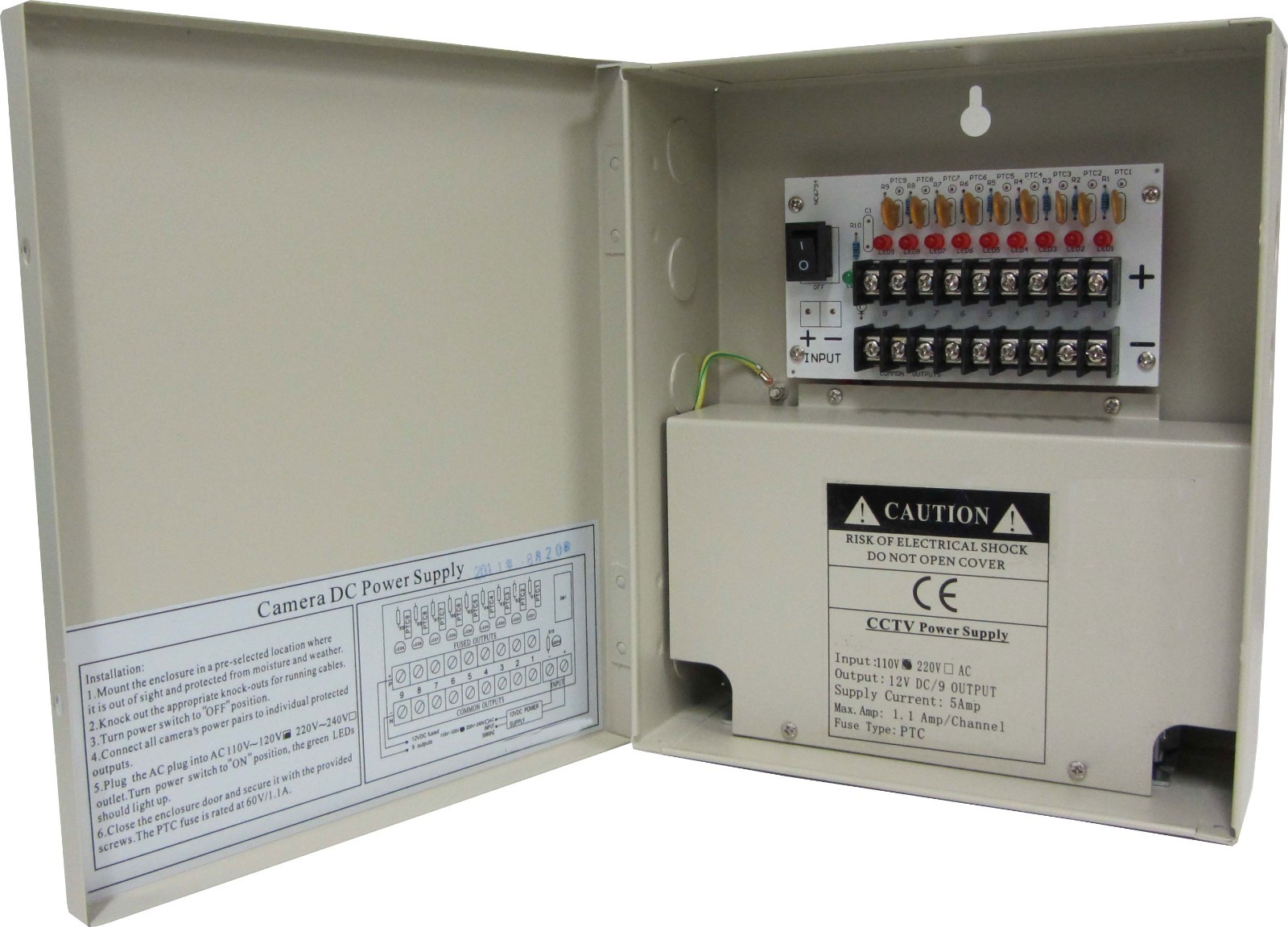 9 Camera Channel 12V DC Power Supply Box CCTV