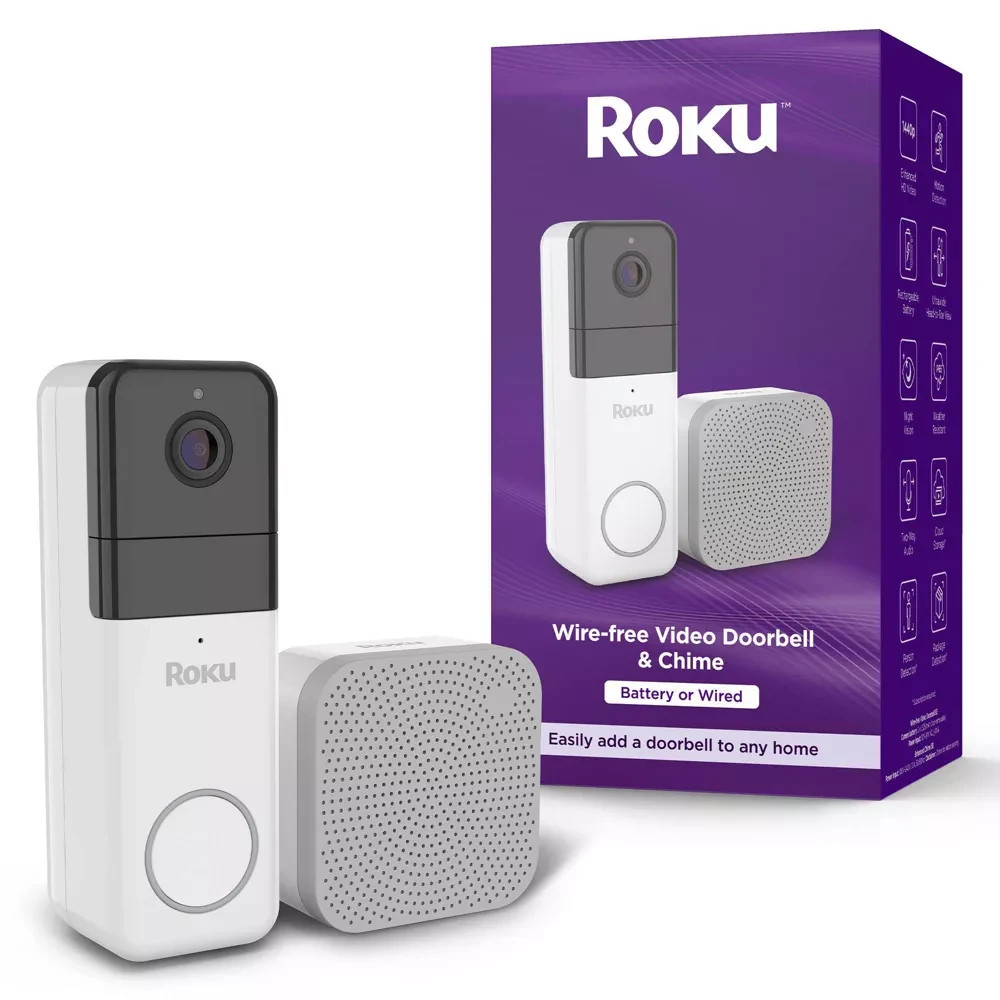 New Roku Wire-free Video Doorbell & Chime with Motion & Sound Detection 1440p HD