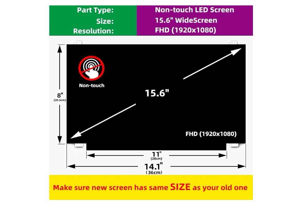 15.6'' Non-Touch 30Pin Replacement Screen Compatible with B156HAN01.1