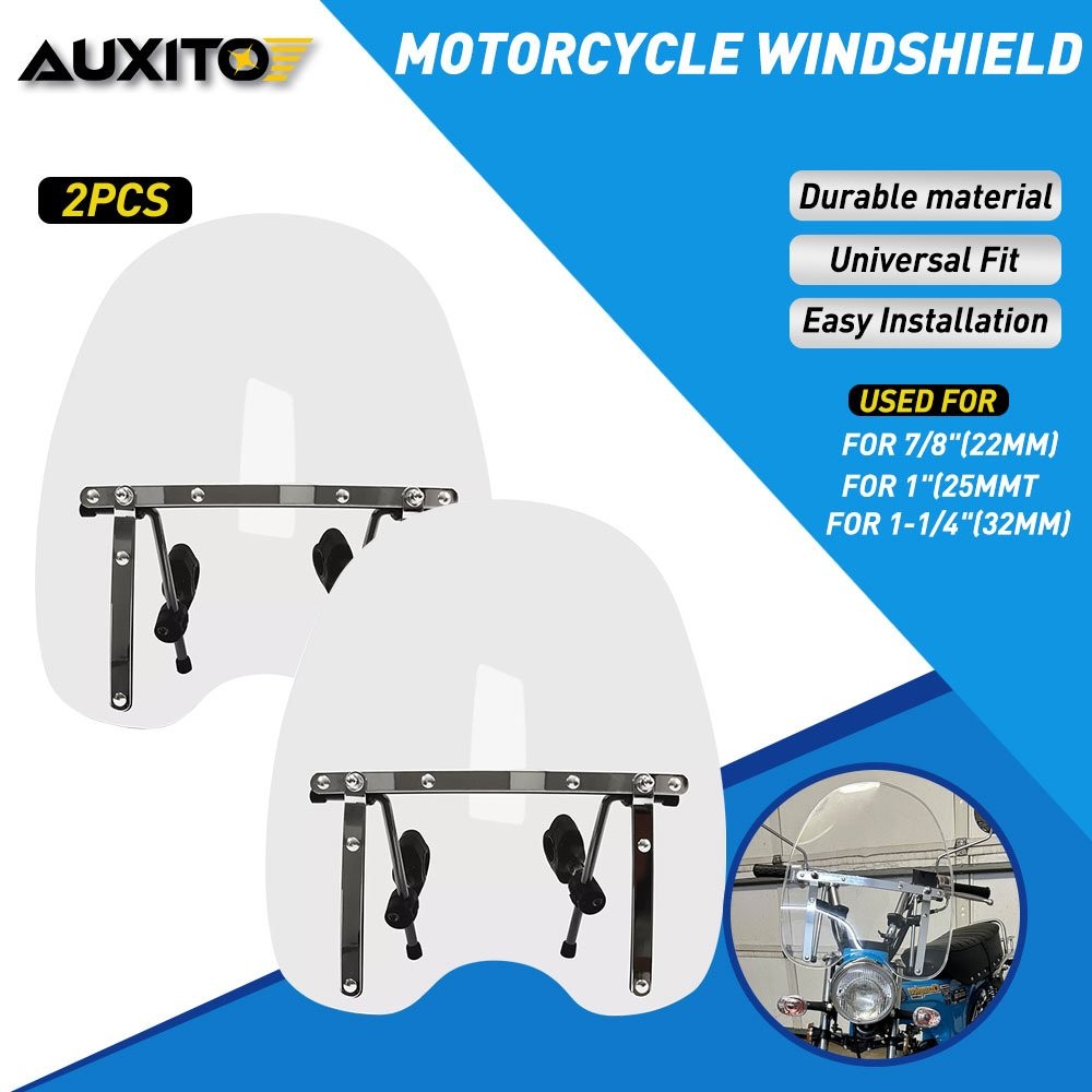 2PCS Motorcycle Windshield Windscreen Universal For  7/8" 1" 1-1/4" Handlebar