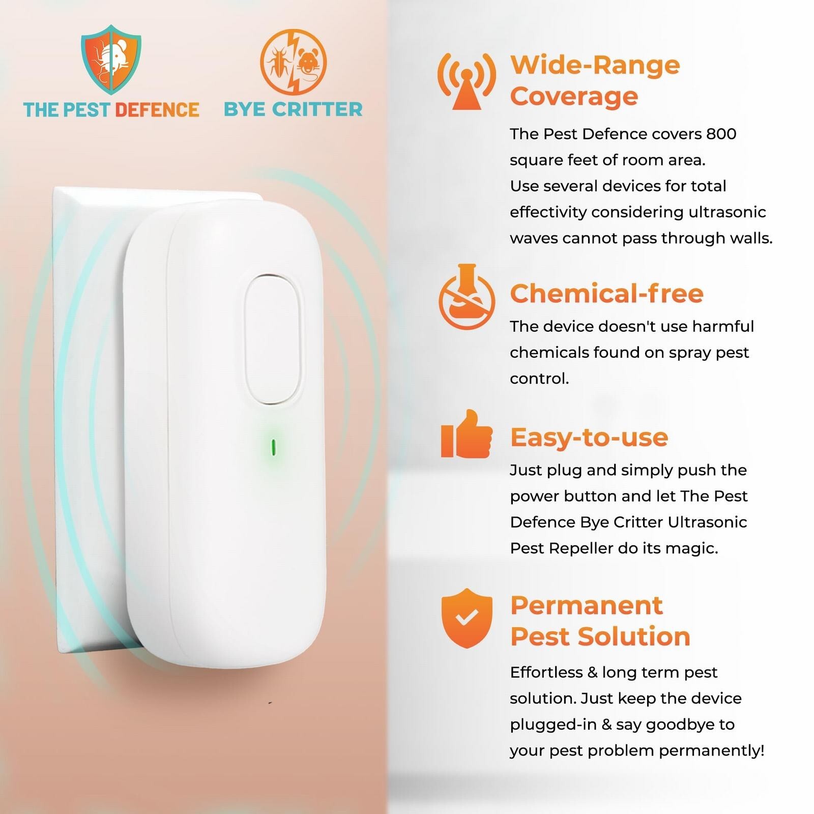 New Pest Defence Ultrasonic Pest Repeller, Ultrasonic Pest Repeller Plug USA 2PC
