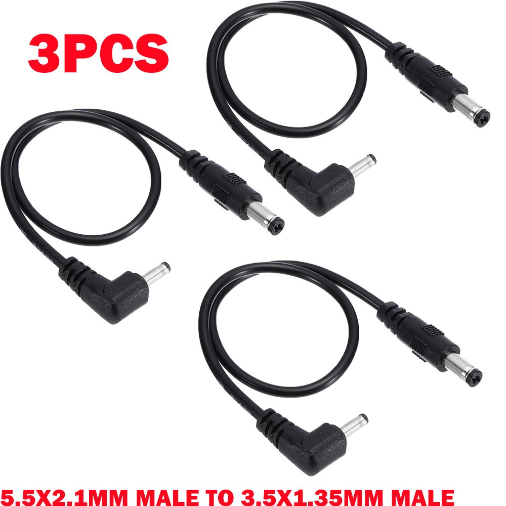 3Pc For CCTV DC Power 5.5*2.1mm Male to 3.5*1.35mm Right Angle Adapter Cable NEW