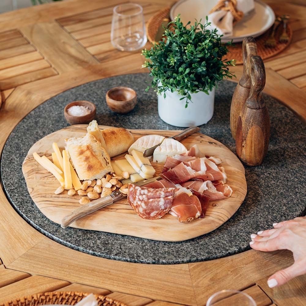 Ash & Ember Grade A Teak 59" Round Dining Table with Granite Lazy Susan