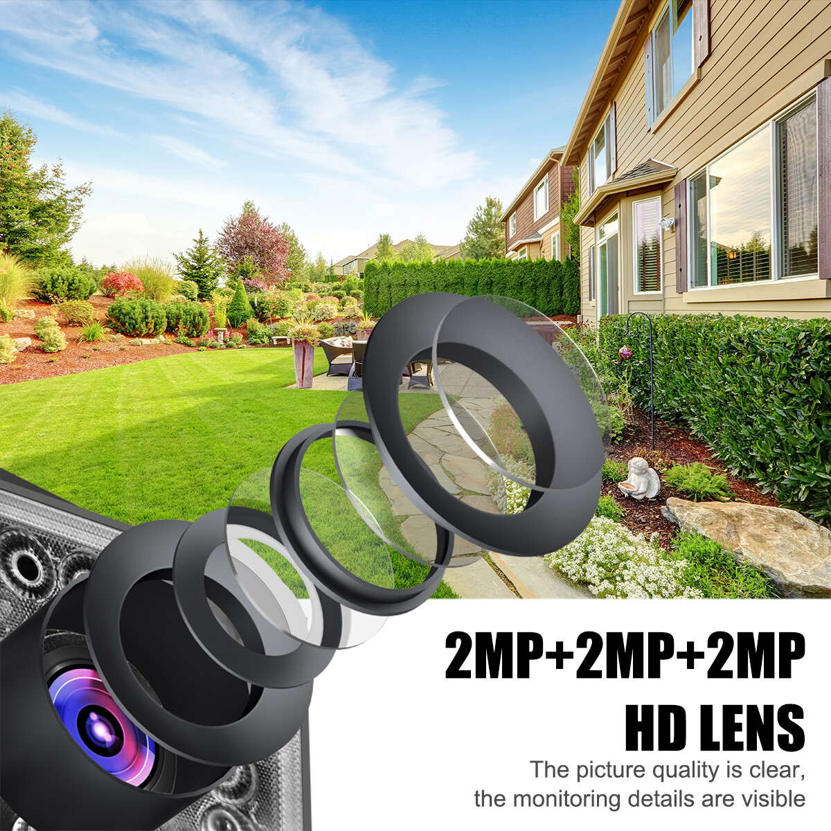 3 Lens Wireless APP WiFi Security Camera System Smart Outdoor Night Vision 2MP