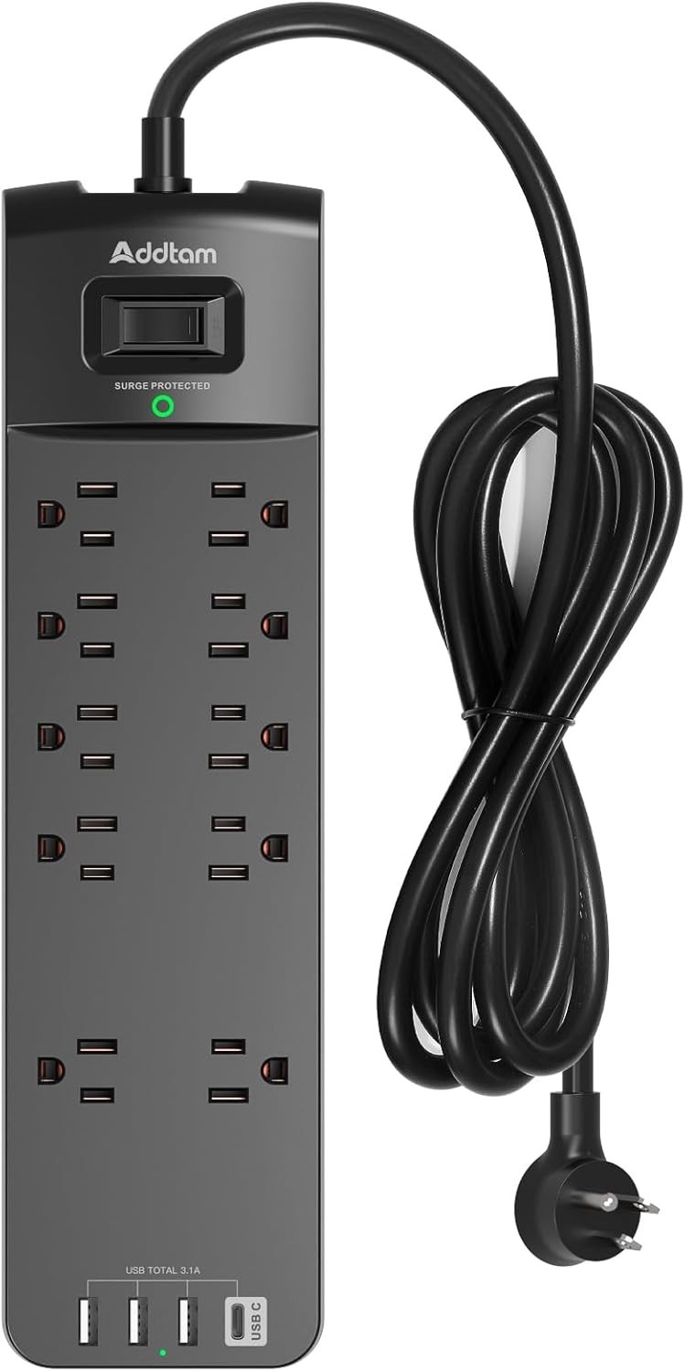 Power Strip - Addtam Surge Protector with 10 Outlets and 4 USB Ports, 6 Feet ...